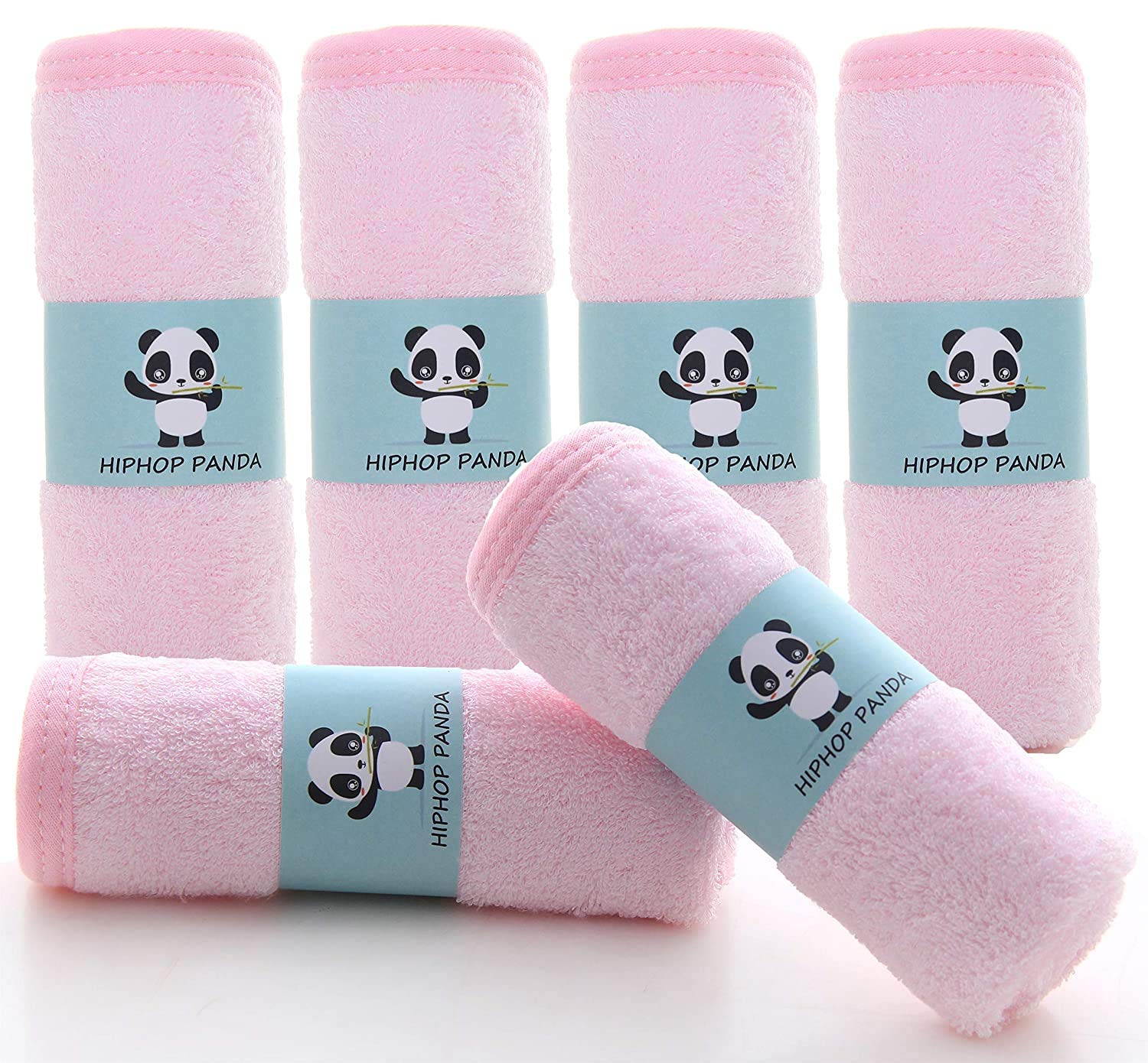 HIPHOP PANDA Baby Washcloths, Rayon Made from Bamboo - 2 Layer Ultra Soft Absorbent Newborn Bath Face Towel - Reusable Baby Wipes for Delicate Skin - Pink, 30 Pack