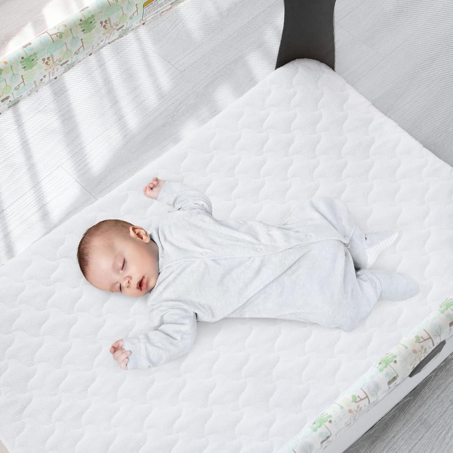Mini Crib Mattress Protector Cover 38" x 24", 2 Pack Waterproof Mini Crib Mattress Pad Sheets for Babyletto, Dream On Me, Delta, Quilted Cotton Terry Surface