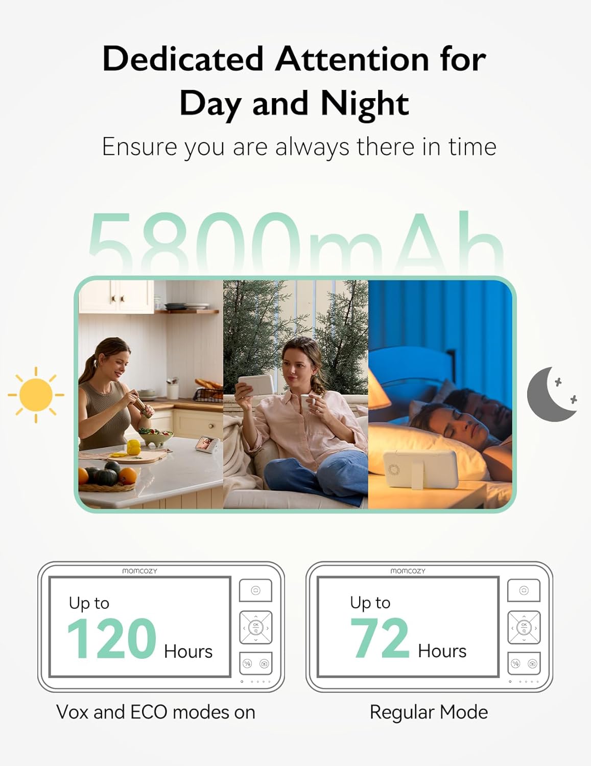 Momcozy Video Baby Monitor, 5.5” 1080P Full HD Baby Monitor with Camera No WiFi, Infrared Night Vision, 5800mAh 120-hrs Battery, ECO, VOX, 2-Way Audio, 1640ft Range, Record and Rewind Locally, BM03