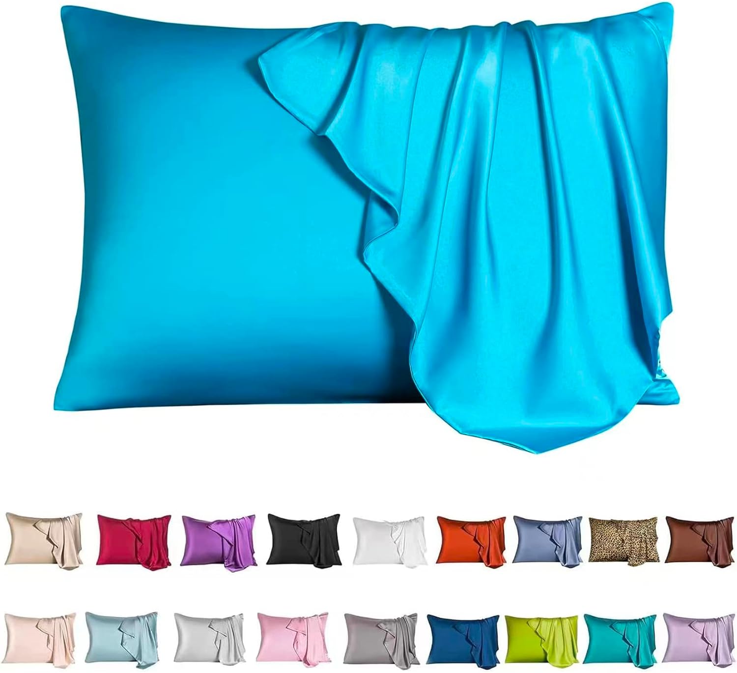 Mulberry Silk Pillowcase for Hair and Skin,Queen Size Cooling Silk Pillow Case with Hidden Zipper,Allergen Proof Dual Sides Soft Breathable Smooth Silk Pillow Cover for Women(Queen,Ice+ Blue)