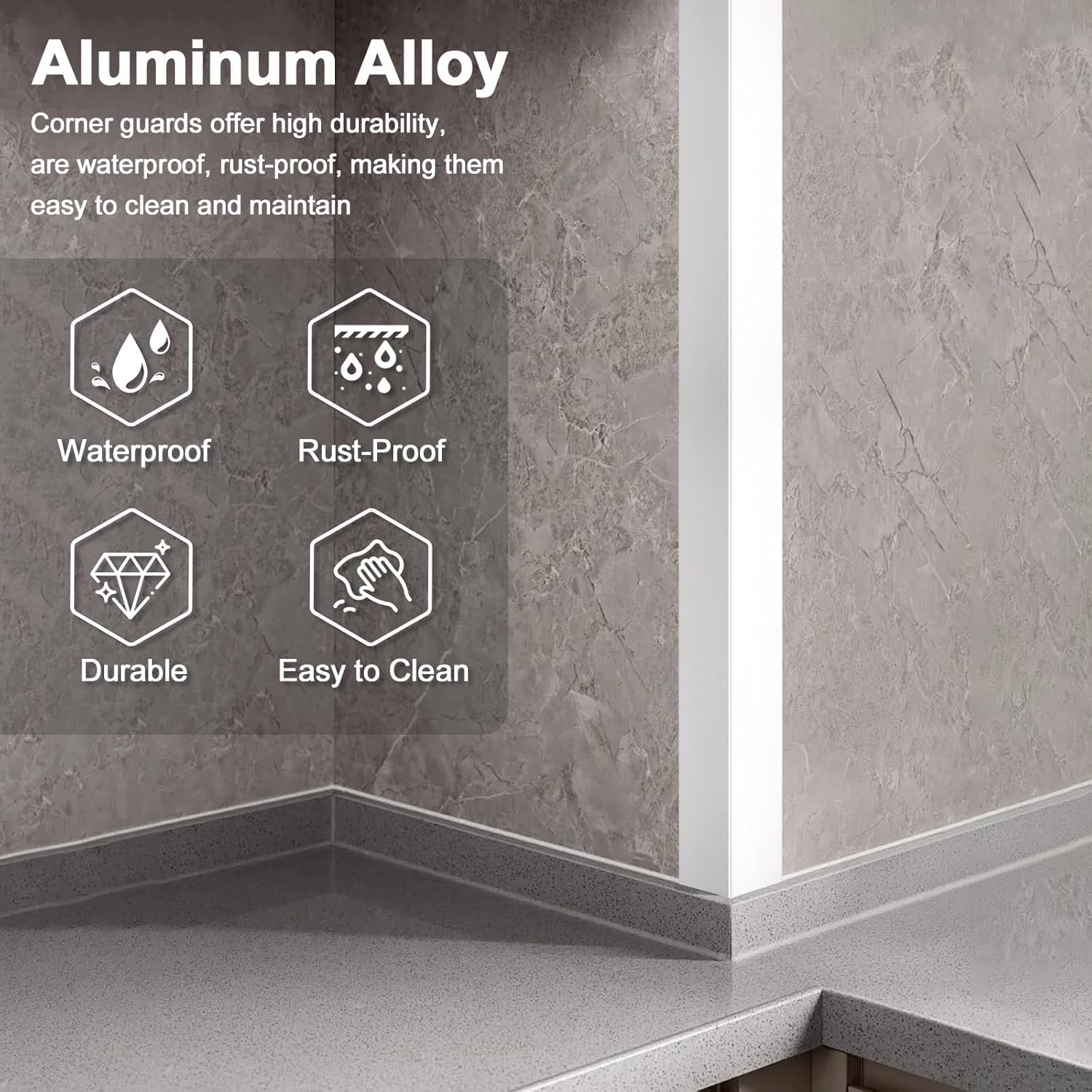 4PCS 45" White Metal Corner Protectors, Aluminum Self Adhesive Corner Guards, Metal Wall Edge Protector Strip, Furniture Corner Protectors, Wall Cabinet Baseboard Decoration 45" x 2"