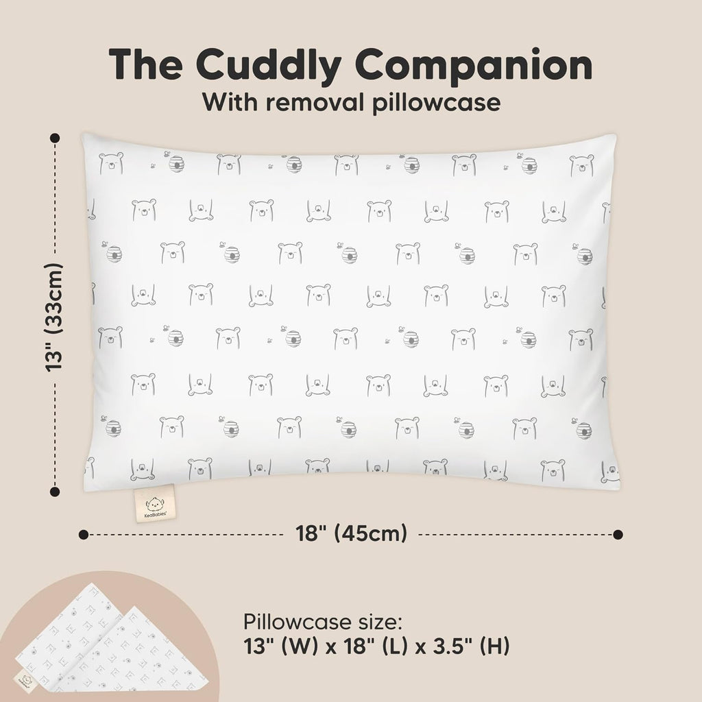 Toddler Pillow with Pillowcase - 13x18 My Little Cuddly Pillow, Viscose Derived From Bamboo Nursery Toddler Pillows for Sleeping,Kids Pillow,Small Travel Pillows, Mini Toddler Bed Pillow (Bumble Bear)