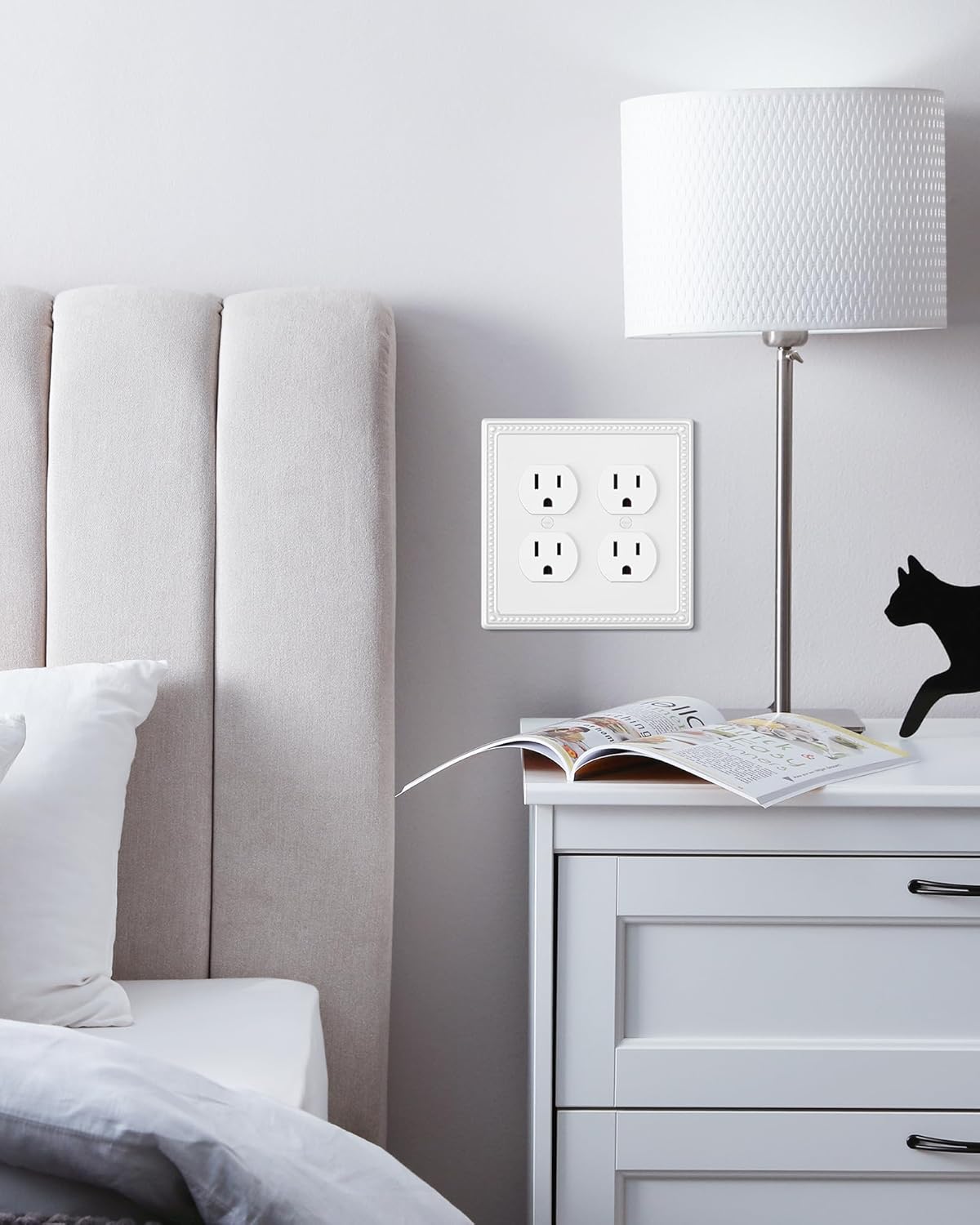 2-Pack Double Duplex Outlet Cover, Metal Switch Plates and Outlet Covers, Pure White Pearls Decorative Wall Plates for Electrical Outlets, 2 Gang Receptacle Cover, Corrosion Resistant