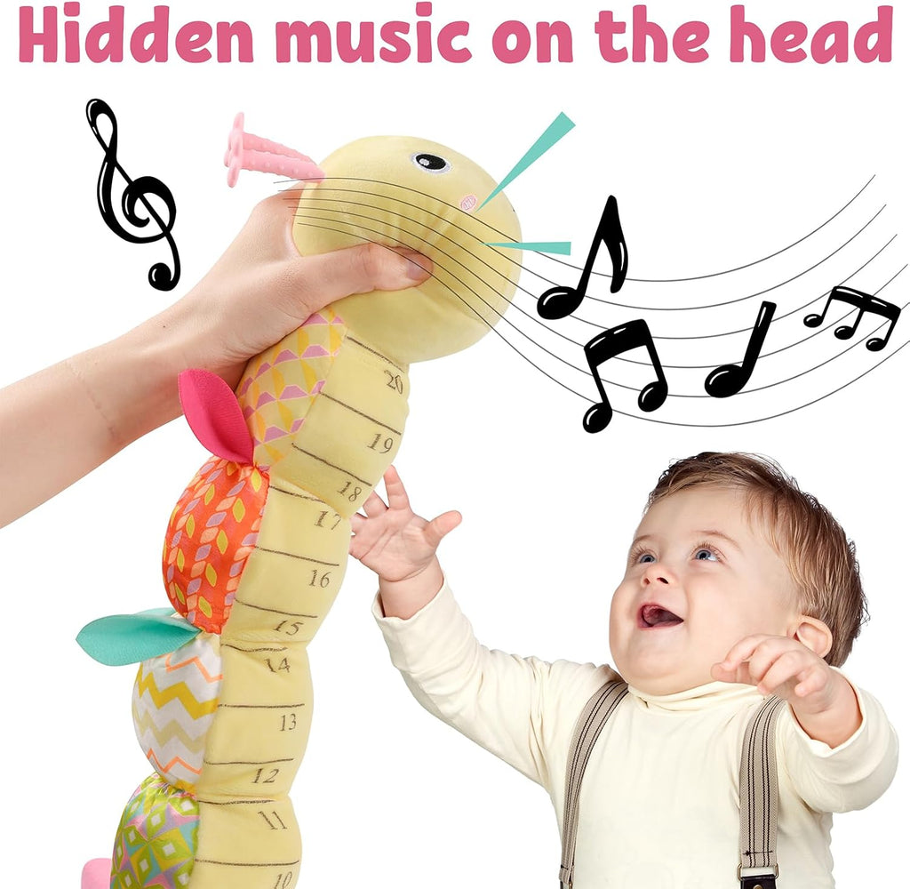 LIGHTDESIRE Baby Toys Musical Caterpillar,Infant Toys Stuffed Animal Toys with Ruler Design and Ring Bell,Baby Teething Toys for Tummy Time Newborn Boys Girls 0 3 6 12 Months(Yellow)