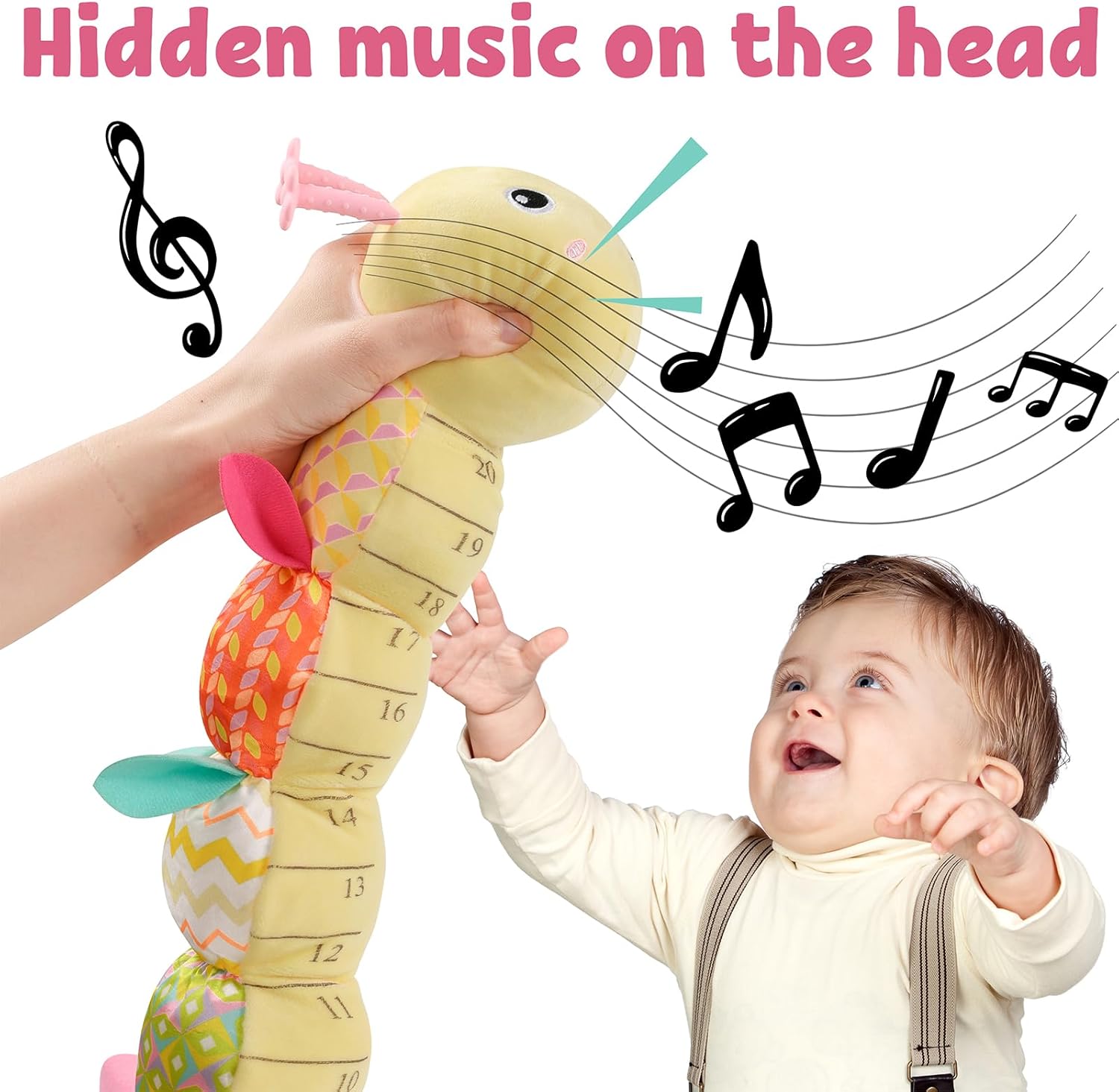 LIGHTDESIRE Baby Toys Musical Caterpillar,Infant Toys Stuffed Animal Toys with Ruler Design and Ring Bell,Baby Teething Toys for Tummy Time Newborn Boys Girls 0 3 6 12 Months(Yellow)