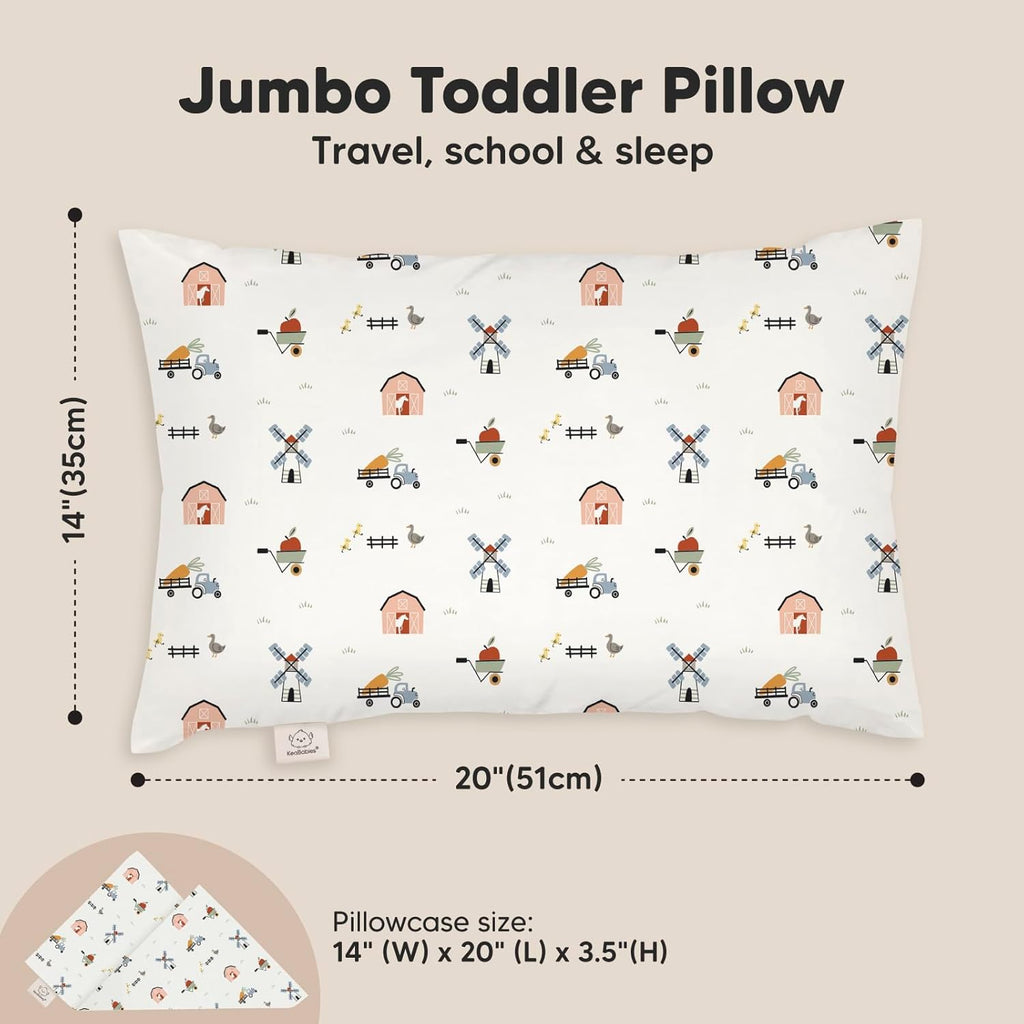 KeaBabies Toddler Pillow with Pillowcase, Jumbo 14X20 - Soft Organic Cotton Toddler Pillows for Sleeping - Machine Washable - Perfect for Travel, Toddler Bed Set (Barn)