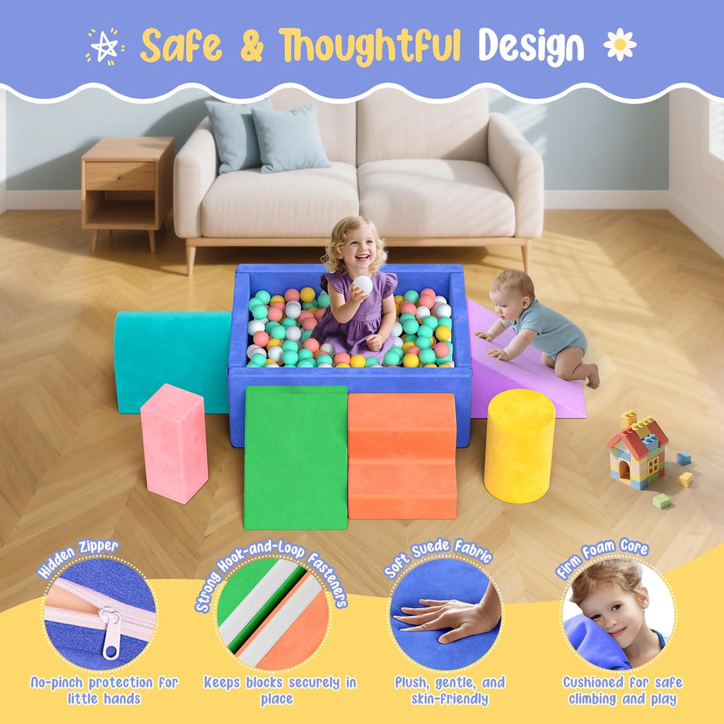 Lischwert Foam Climbing Blocks for Toddlers, Soft Play Ball Pit, Baby Climbing Blocks Soft Play Climbing for Toddlers with Foldable Block and Tunnel Indoor Climbing Toys for Toddler 1-3