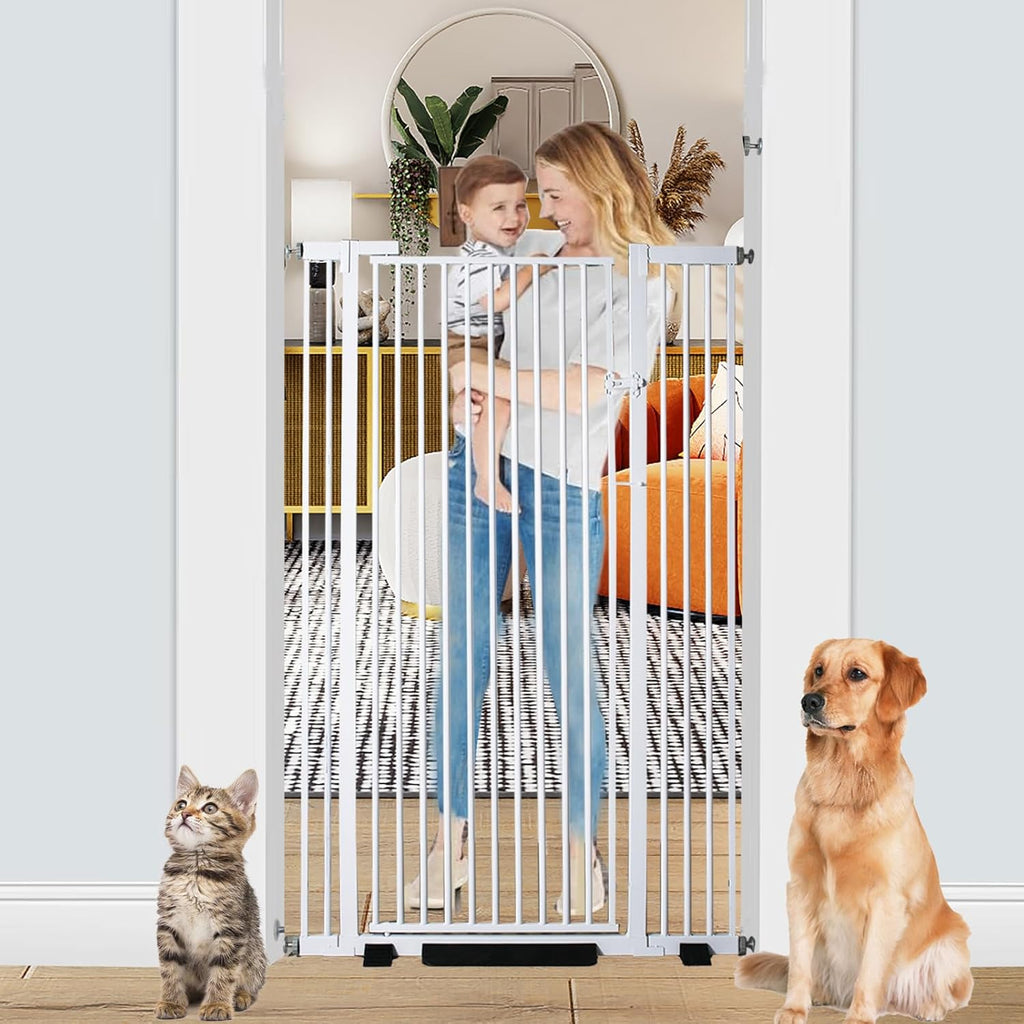 55.1 Inch Tall Baby Gate Auto Close Dog Gate Adjustable 29.92"- 43" Wide Pressure Mounted Walk Through Swing Pet Gate for Doorways (White, 29.92" - 43")