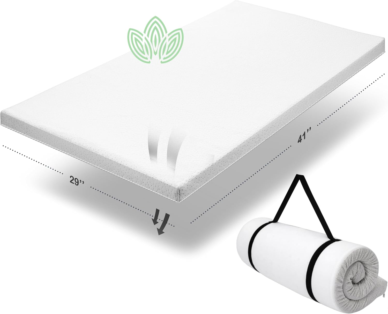 Organic Cotton Pack n Play Topper | CertiPUR-US Baby Mattress Pad for Portable Toddler Bed & Playard w/Washable Waterproof Cover, Soft Ventilated Foam Padding, Nonslip Bottom, Travel Strap | 41x29x1