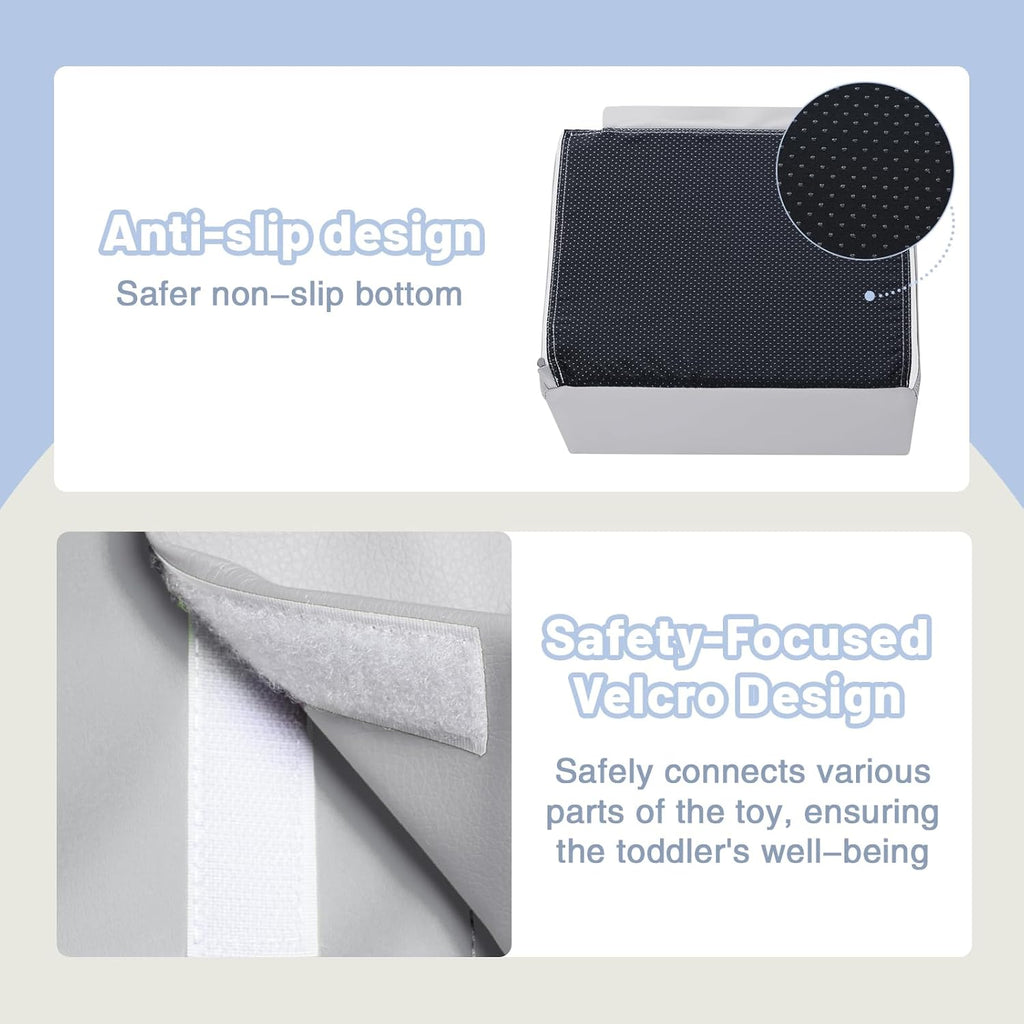 4-Piece PU Leather Baby Foam Climbing Blocks for Toddlers - Soft Play Climbing Toys for Toddlers - Foam Climbing Set for Crawling and Sliding Indoor (Gray)