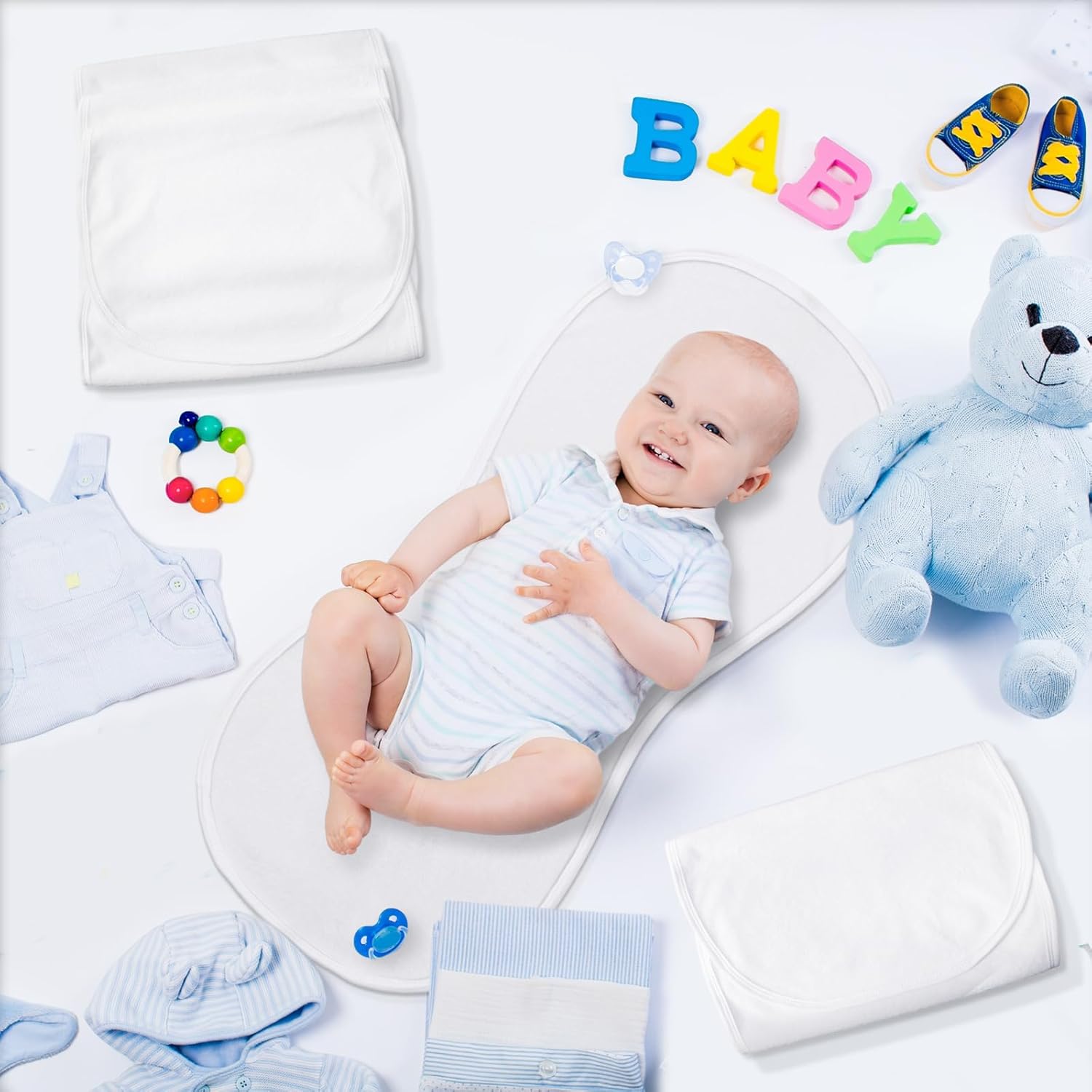 Timgle 6 Pcs 13 x 29 Inch Peanut Shape Changing Pad Liner Peanut Changing Pad Liner Portable Soft Washable Reusable Waterproof Diaper Mats Easy to Clean(White)