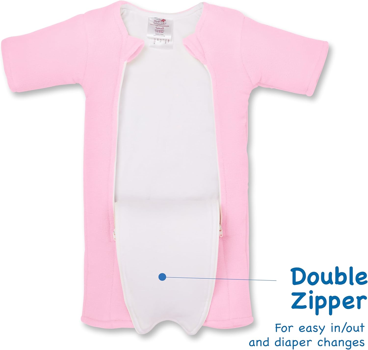 Magic Sleepsuit Baby Merlin's Bamboo/Cotton Baby Swaddle Transition Product - Soft and Cozy Design, Double Zipper for Easy Diaper Changes, Promotes Safe Sleep, 3-6 Months - Pink - Small 12-18lbs