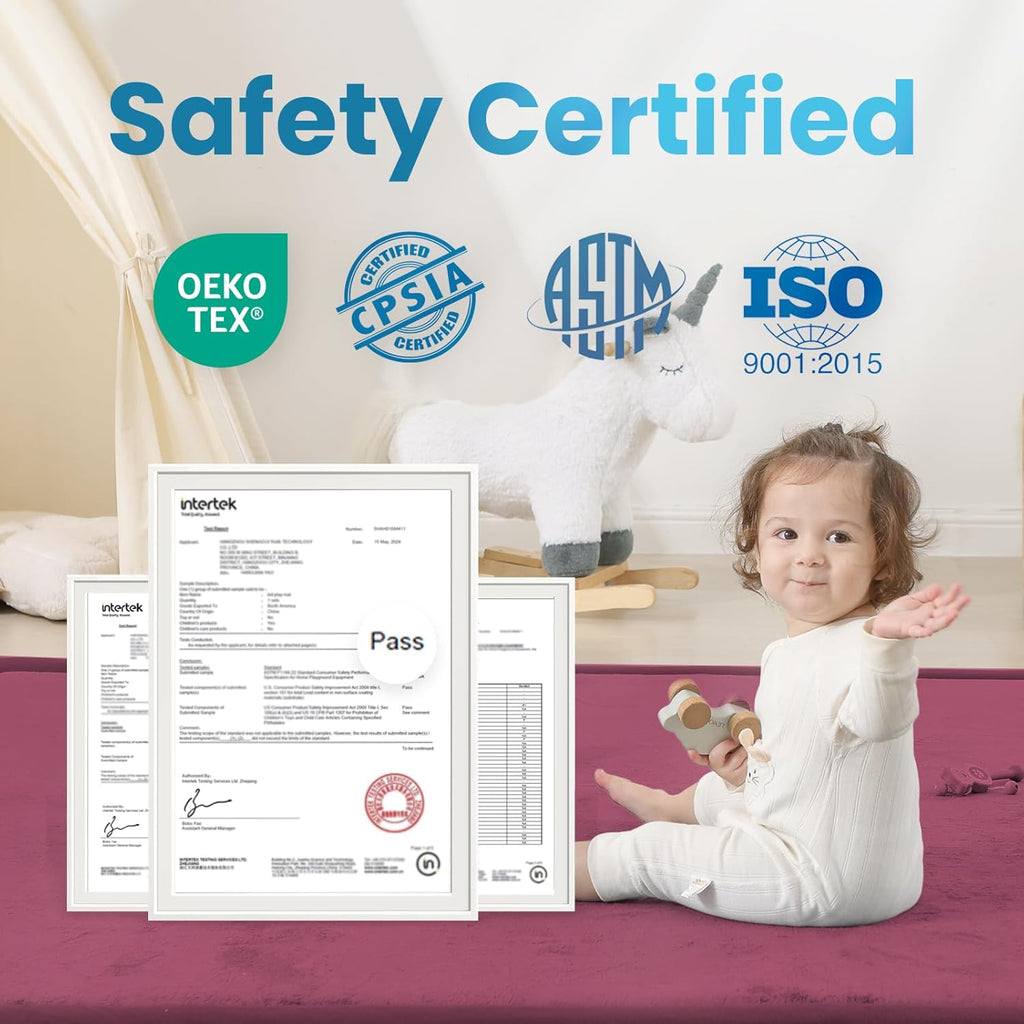 Ultra Soft Baby Play Mat,1.3" Thick Elasti-Foam Tummy Time Mat for Infants,Toddlers,Kids,Water-Repellent Coral Fleece Nursery Rug,Non-Slip Safe for Crawling&Hardwood Floors(Burgundy)