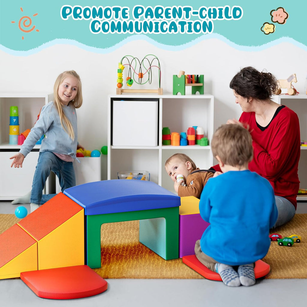 Lischwert Indoor Soft Foam Climber Play Sets, Toddler Climbing Toys Indoor with Slide Stairs and Ramp Indoor Climbing Toys for Kids and Children,6 Pieces Colorful