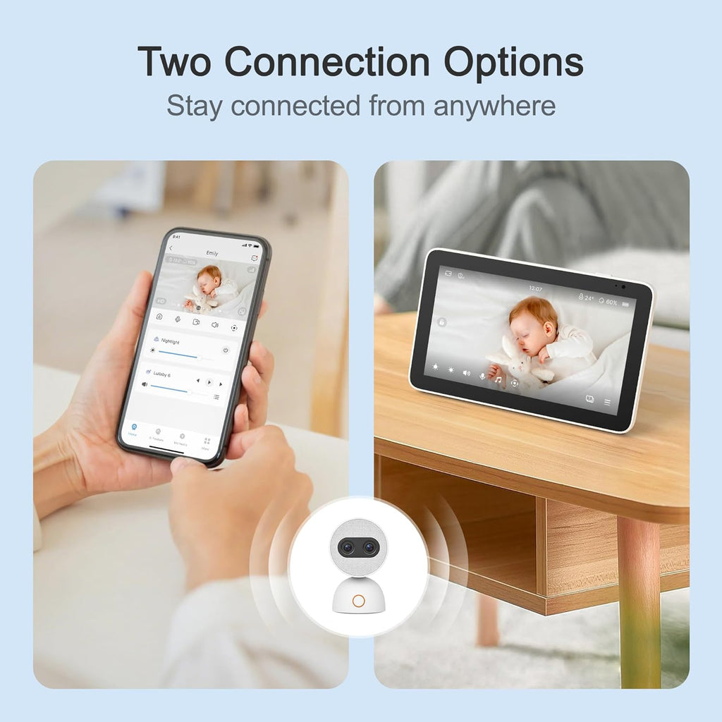 Simsky Video Baby Monitor with 2× 4MP Camera, 7" HD Touch Screen WiFi Smart Audio Monitor, 6X Optical Quality Zoom, App Remote Access, AI Tracking, Intelligence Detection, 32GB Local Storage