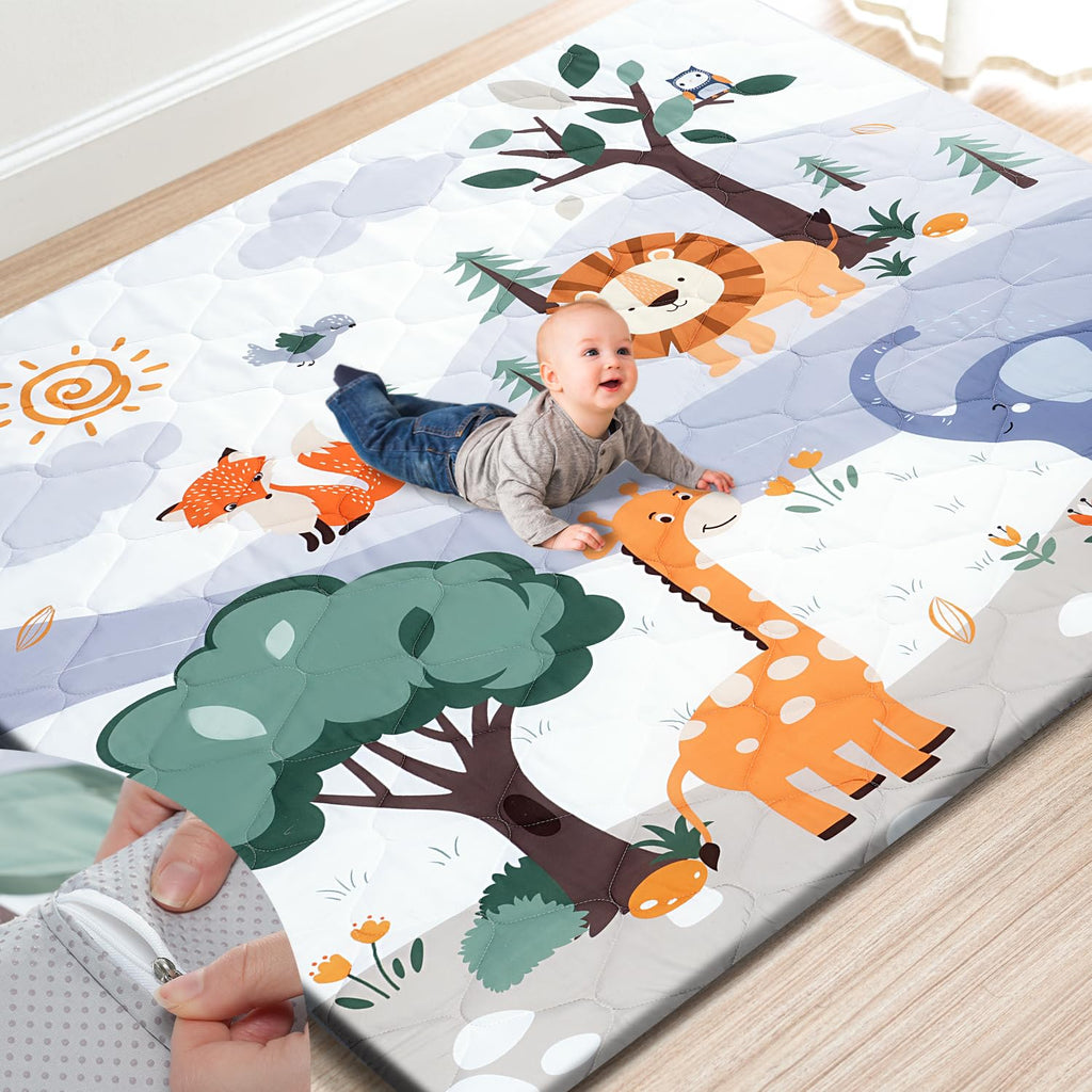 Premium Foam Baby Play Mat 71" x 59" – Removable & Machine Washable Cover, Extra Thick Padding Playpen Mat, Non-Slip Crawling Mat, Easy to Clean for Infants, Toddlers & Babies