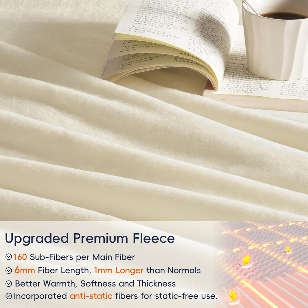 PHF Ultra Soft Fleece Blanket Twin Size, No Shed No Pilling Luxury Plush Cozy 300GSM Lightweight Blanket for Bed, Couch, Chair, Sofa Suitable for All Season, 66" x 90", Cream