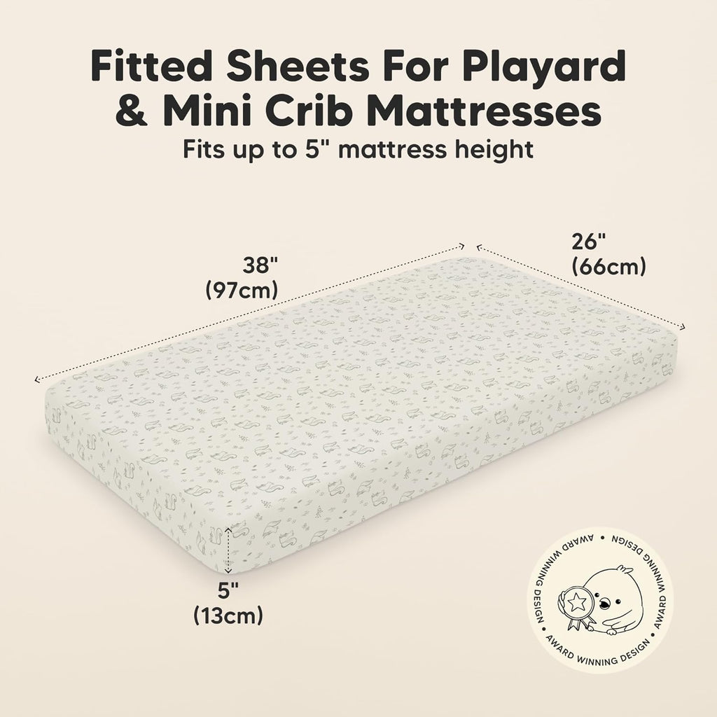 2-Pack Mini Crib Sheets Fitted - 38x26 Pack N Play Sheets for Pack and Play Mattress, Organic Cotton, Soft & Breathable Playard Bedding, Neutral Mini Toddler Bed Cover for Boys, Girls (Pine Grove)