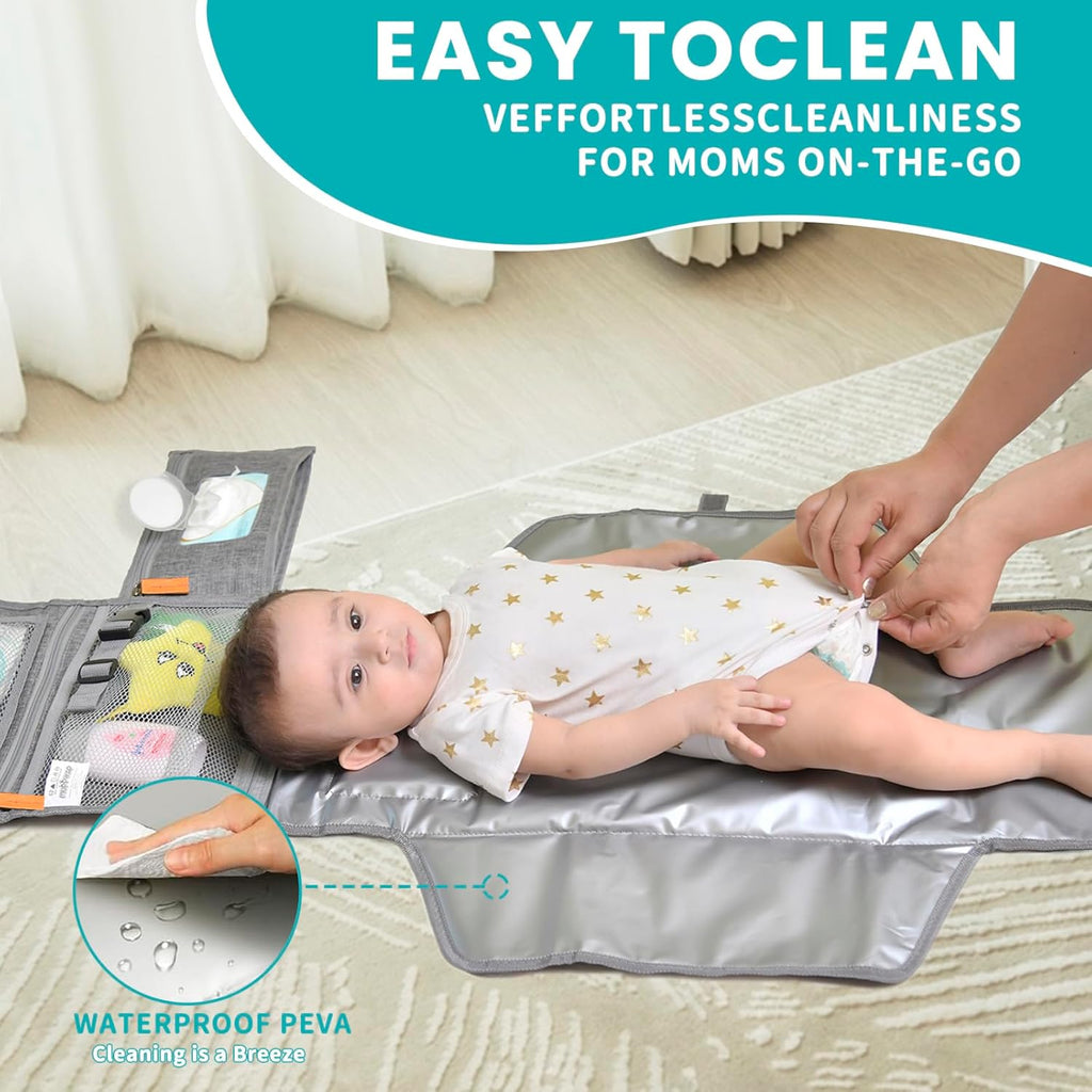 Portable Diaper Changing Pad - Baby Diaper Changer Travel Bag with Wipes Pocket, Smart Design Portable Changing Mat, Infant Travel Station Kit, Gift for Newborn Girl & Boy (Grey)