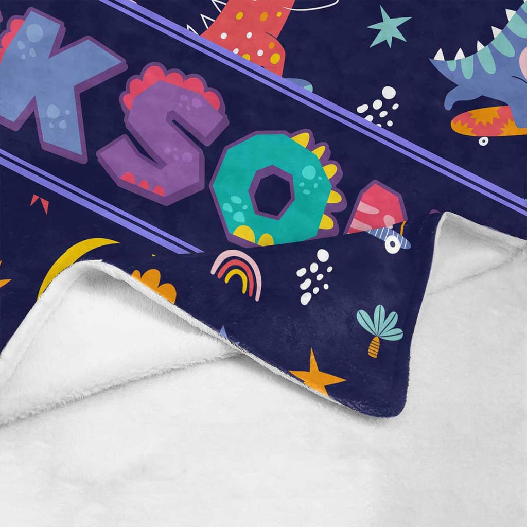 Personalized Dinasour Name Baby Blanket, Custom Cute Alphabet Name Blanket Toddler Boy Soft Flannne Swaddling Blankets Customized Monogram Memorial Gift from Nana for Infant Newborn Shower