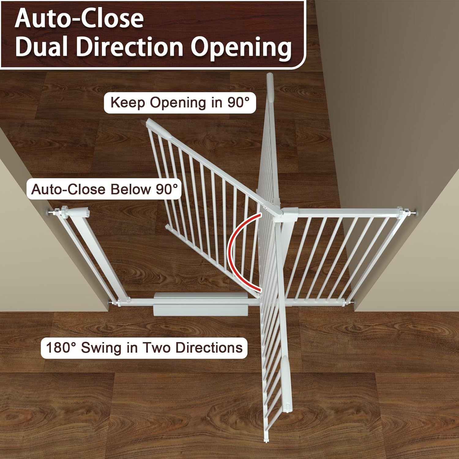 DEARBB Extra Wide Baby Gate Ultra Narrow Spacing 30.11-77.36" Pressure Mounted Double Lock Swing Auto Close Walk Through Metal Safety Pet Gate for Stairs and House Doorway Kitchen