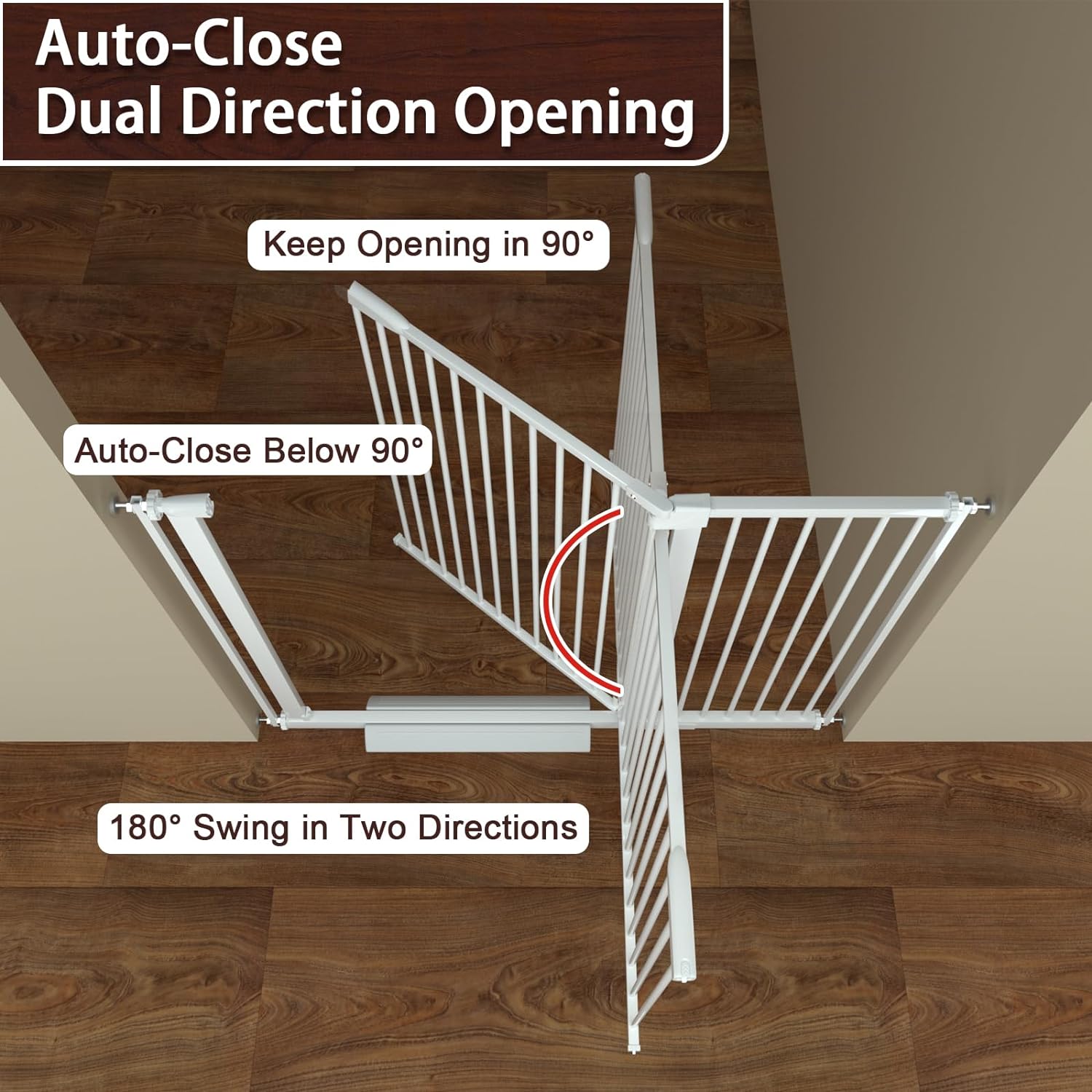 DEARBB Extra Wide Baby Gate Ultra Narrow Spacing 30.11-77.36" Pressure Mounted Double Lock Swing Auto Close Walk Through Metal Safety Pet Gate for Stairs and House Doorway Kitchen