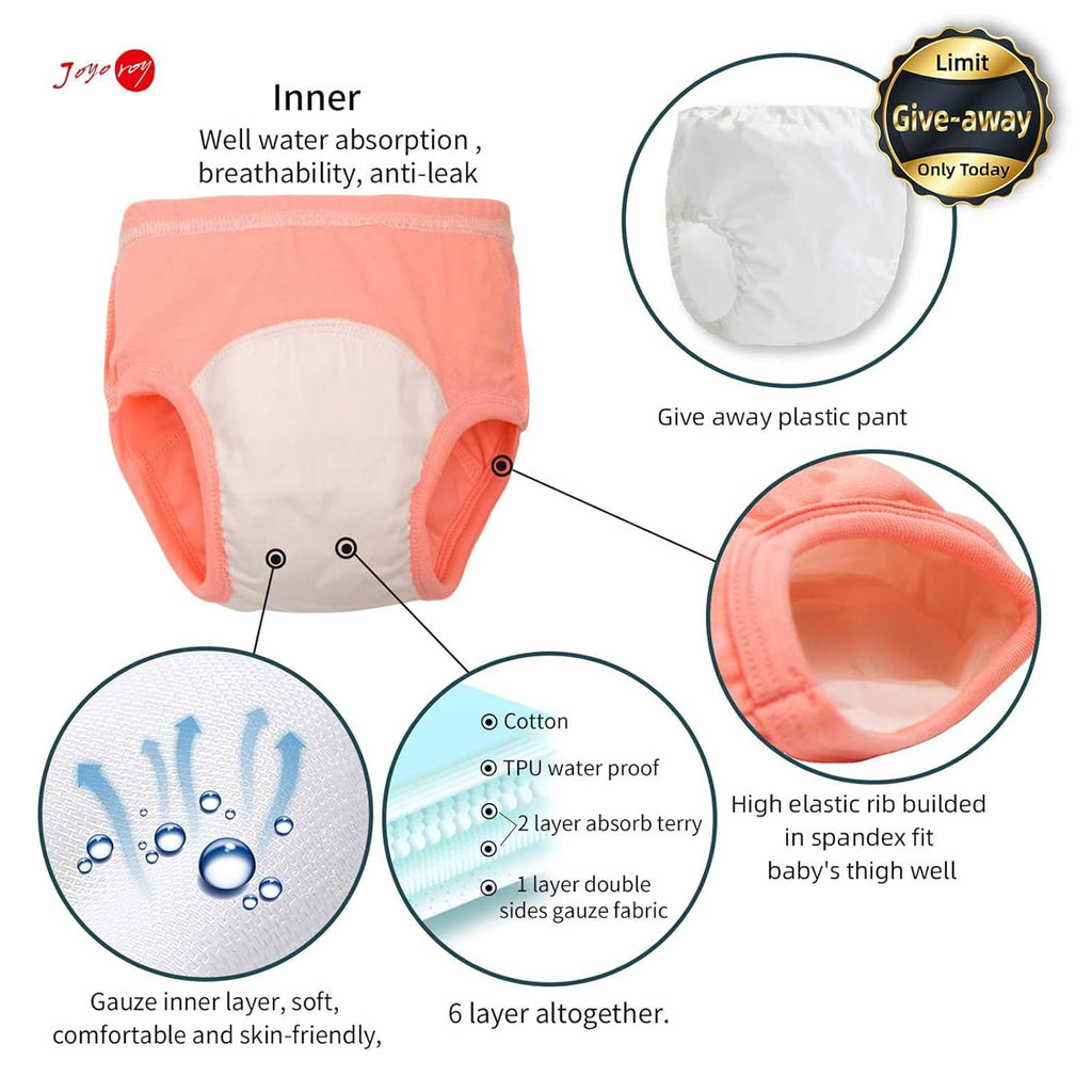 Joyo roy 6Pcs Potty Training Underwear Girls 100% Cotton Soft Absorbent Toddler Toilet Training Pants 2T-3T Waterproof Toddler Underwear Girls 2T Baby Pee Pants with Potty Sticker Chart for Kids
