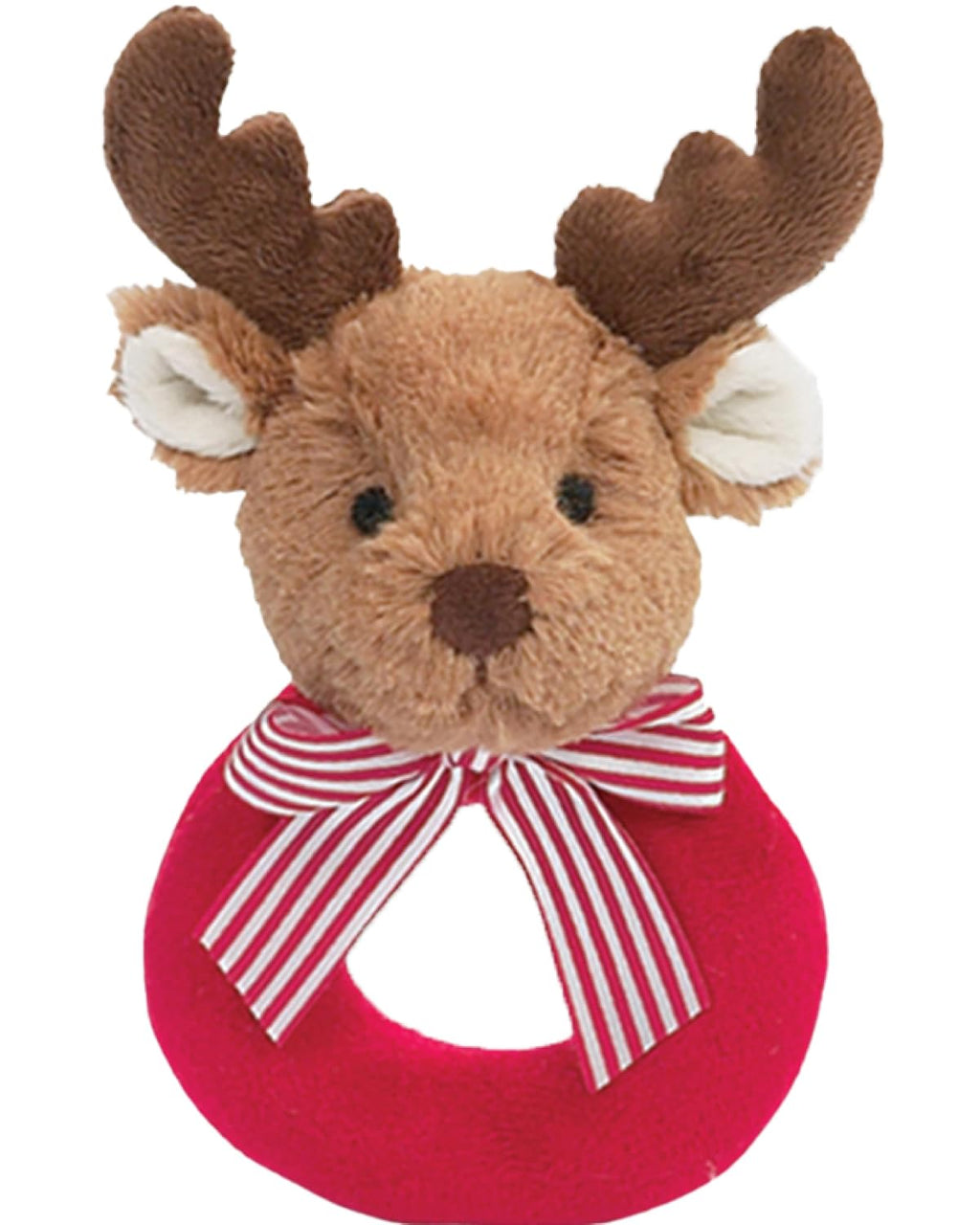 Bearington Baby Lil’ Reindeer Christmas, 5.5 Inch Christmas Reindeer Plush Stuffed Animal, Soft Baby Rattles and Plush Rings