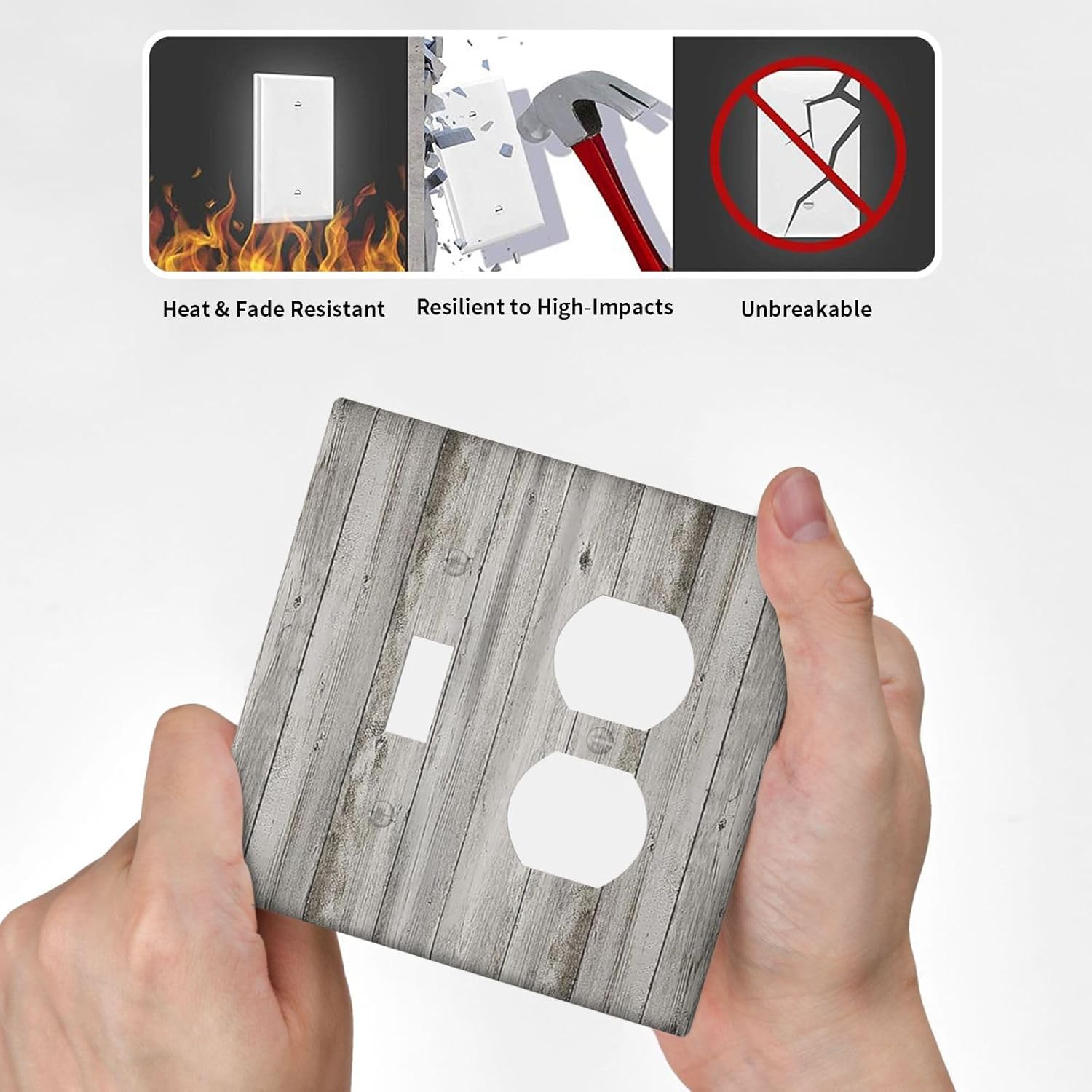 Wallplates Farmhouse Rustic Grey Barn Door Wood 1 Toggle 1 Duplex Switch Plate Electrical GFCI Faceplate Decorative Light Switch Covers for Bedroom Cabin Decor