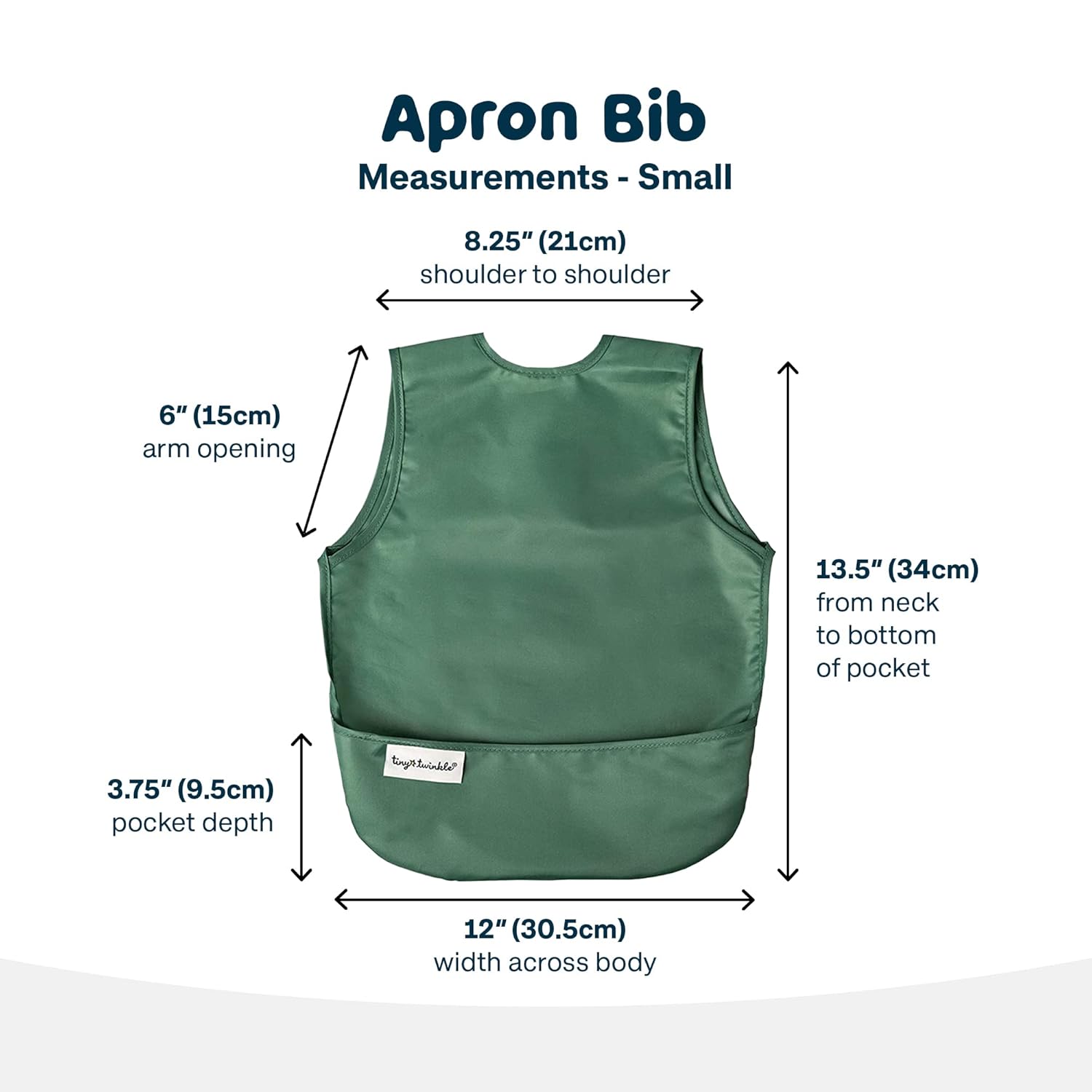 Tiny Twinkle Mess Proof Baby Bib - Waterproof & Lightweight Baby-Led Weaning Apron | 100% Recycled Polyester, Easy Clean & Machine Washable (Olive Green, Small 6-24 Months)