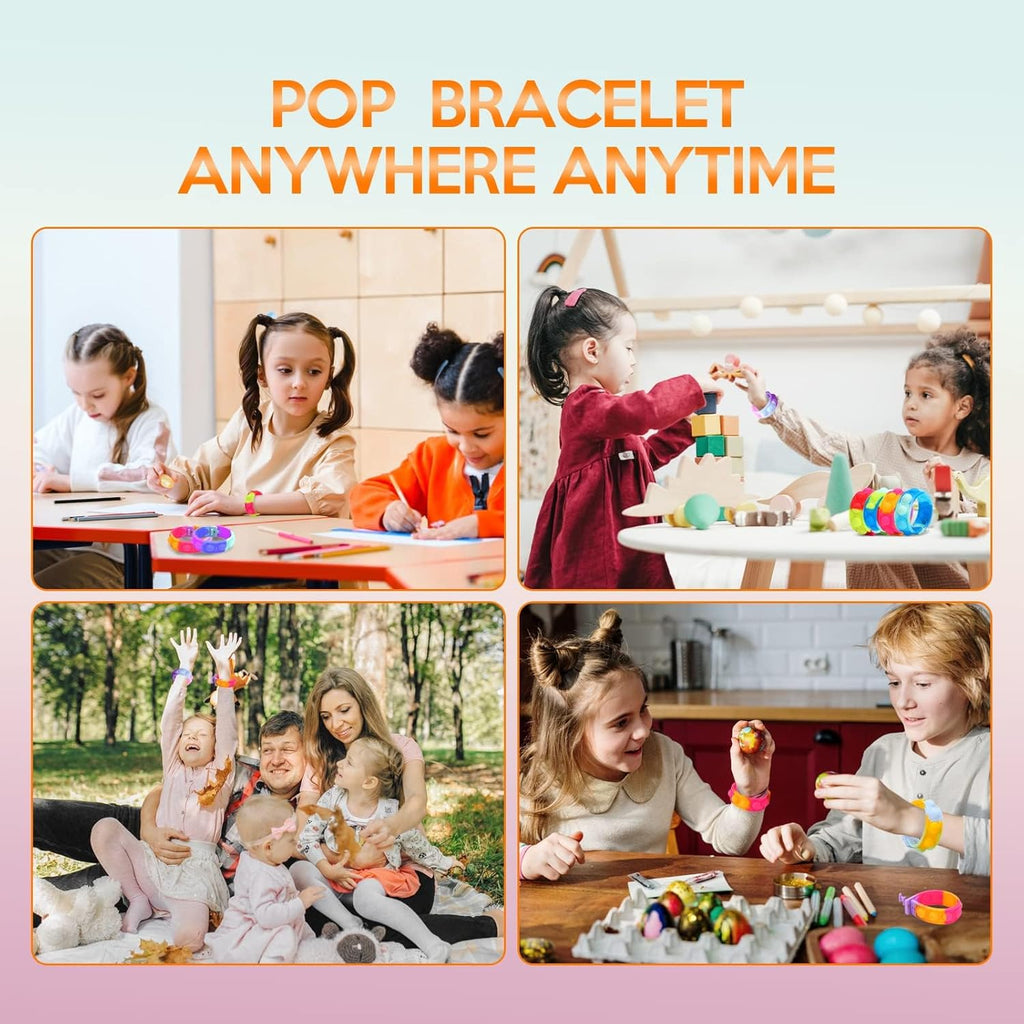 30 PCS Pop Bracelet it Fidget Toys Pack, Fidget Bracelet Birthday Party Gifts, Decompression Wristband with Autistic & ADHD,Fidget Wristband as Return Gifts for Kids, Fidgets Novelty Girls Toys