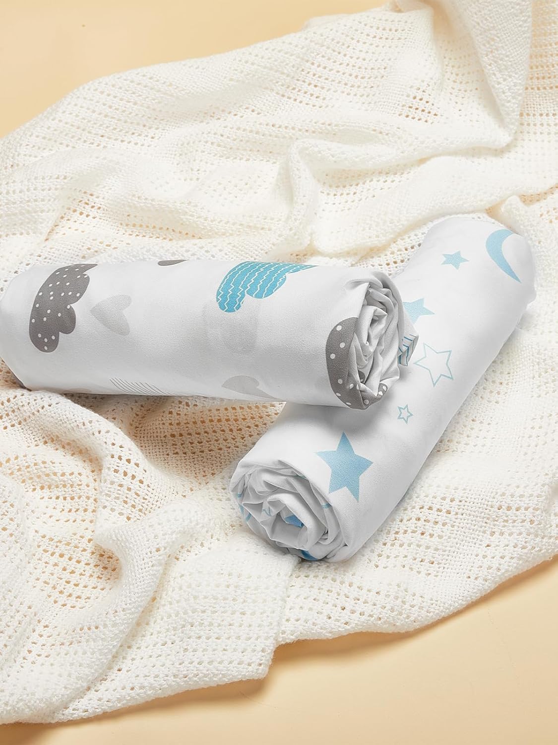 TILLYOU Baby Crib Sheets for Boys Girls, Super Soft Toddler Bed Sheets, 2 Pack Sheets for Standard Crib Mattress 28x52in, Blue Clouds and Stars