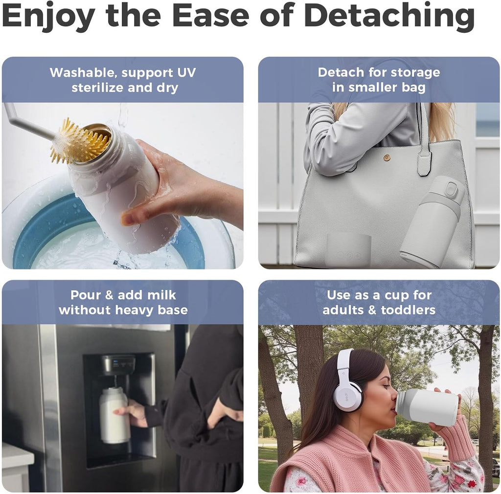 Portable Milk Warmer Pro for Travel, Detachable Bottle Warmer with Rapid and Stable Heating for Breast Milk & Water, 17.5 oz Capacity and Extended Battery Life for on the Go