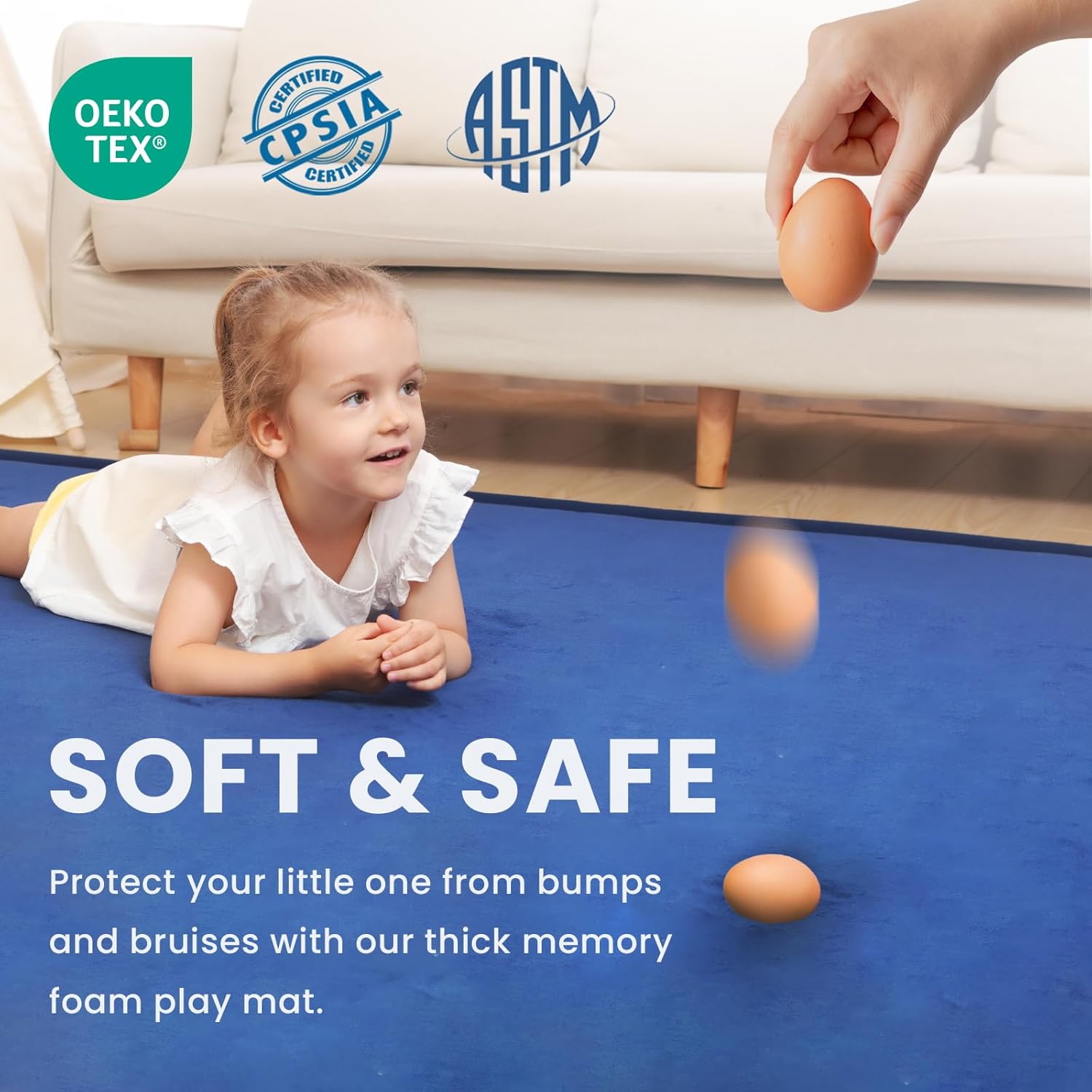 Baby Play Mat for Floor,1.3" Thick Memory foam Tummy Time Mat,Soft Coral Velvet Nursery Rug,Extra Large Non Slip Crawling Mat for Toddlers,Infants,kids,oga,Tatami Style for Living Room(Royal Blue)