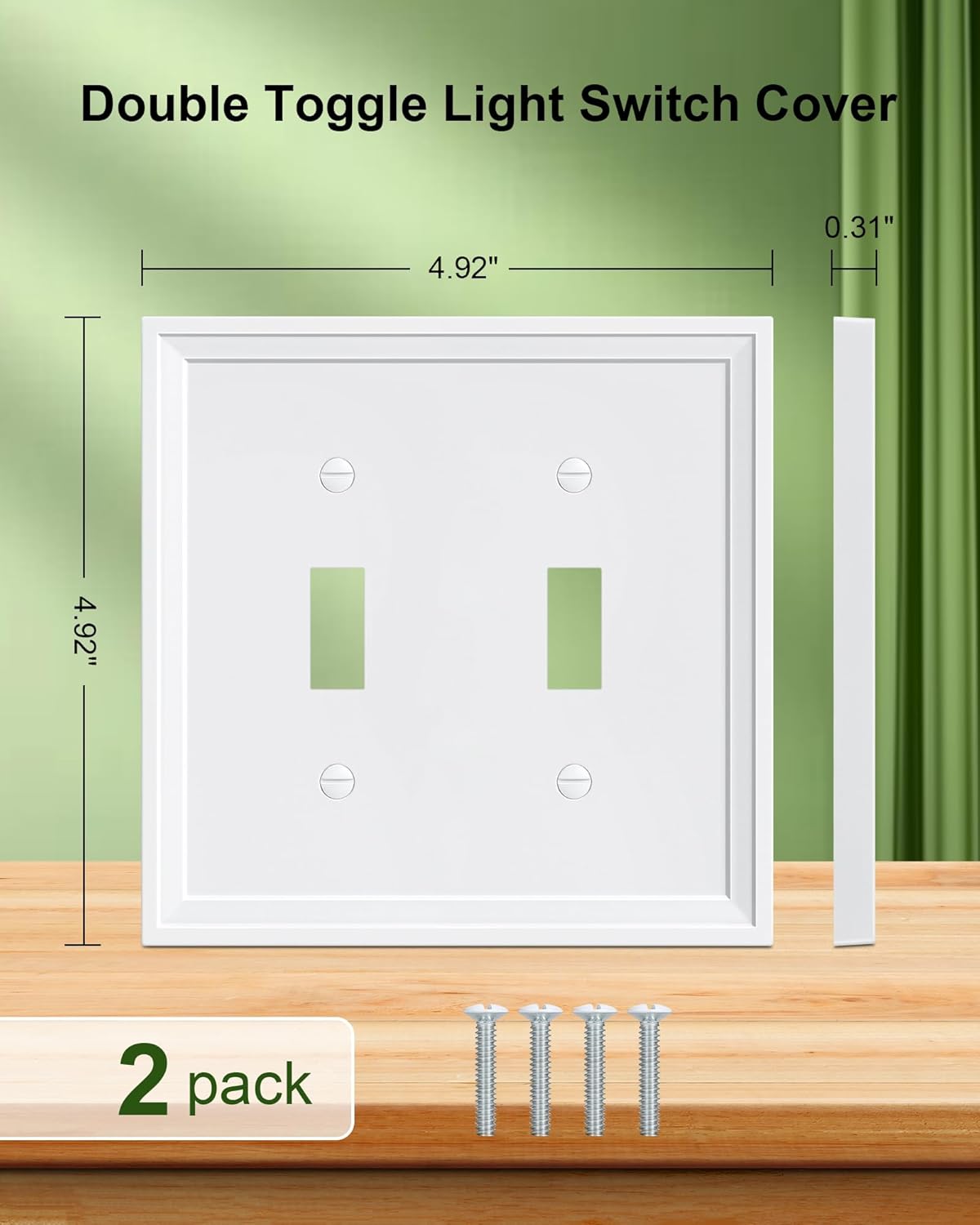 2-Pack Double Toggle Light Switch Cover Plate, White Decorative Dual Switch Plate Covers,Natural Bamboo Fiber 2 Gang Wall Plate, Corrosion Resistant
