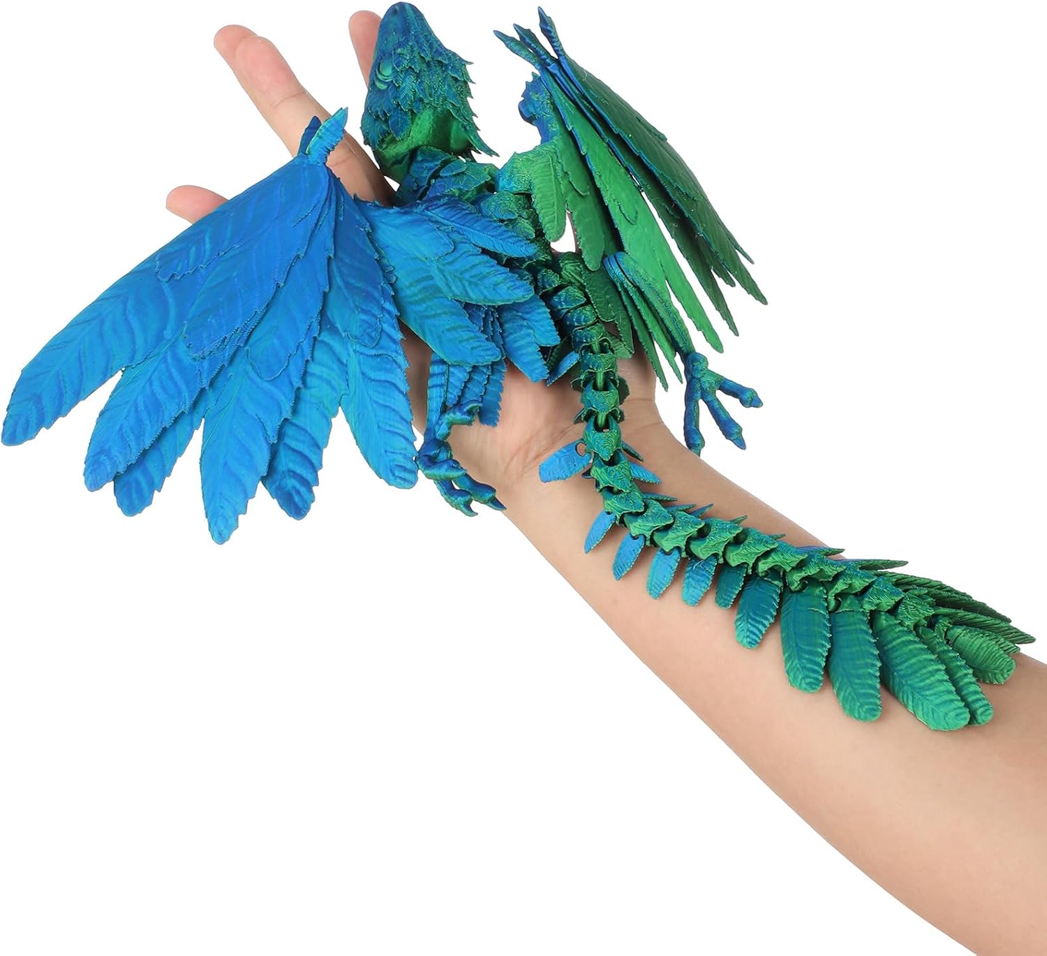 12" 3D Printed Animals,Feathered Wyvern Dragon 3D Printed Dragon with Wings, Adjustable Wings Articulated Dragon, Crystal Dragon Fidget Toy Surprise