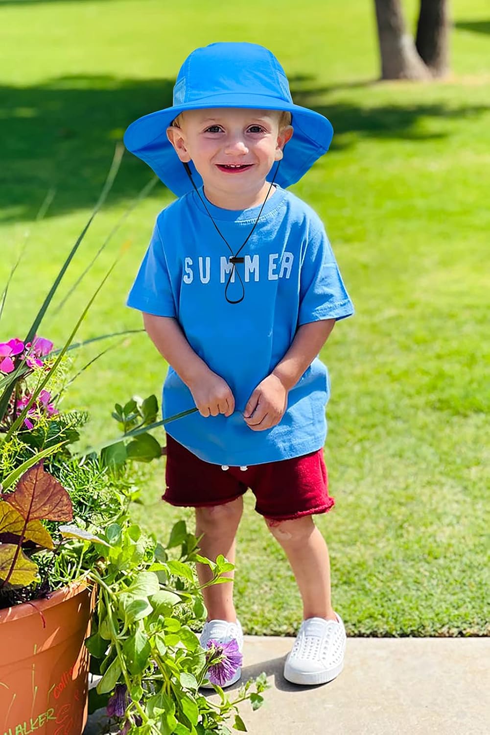 CHUNG Baby Sun Protection Hat Summer Toddler Adjustable UPF 50+ Wide Brim Neck Flap Beach Caps Boys Girls 1-12 Years Kids