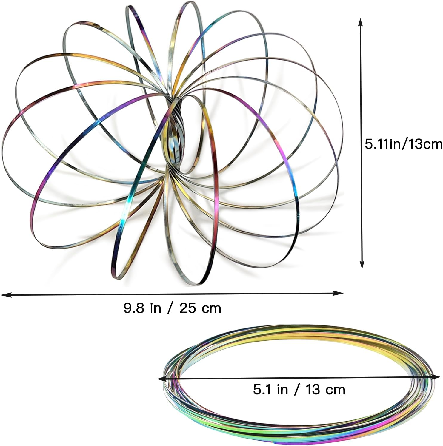 Jishi Flow Ring Magic Bracelet Fidget Arm Spinner Toy - Stainless Steel Metal Spiral Spinning Rings - Rainbow Iridescent