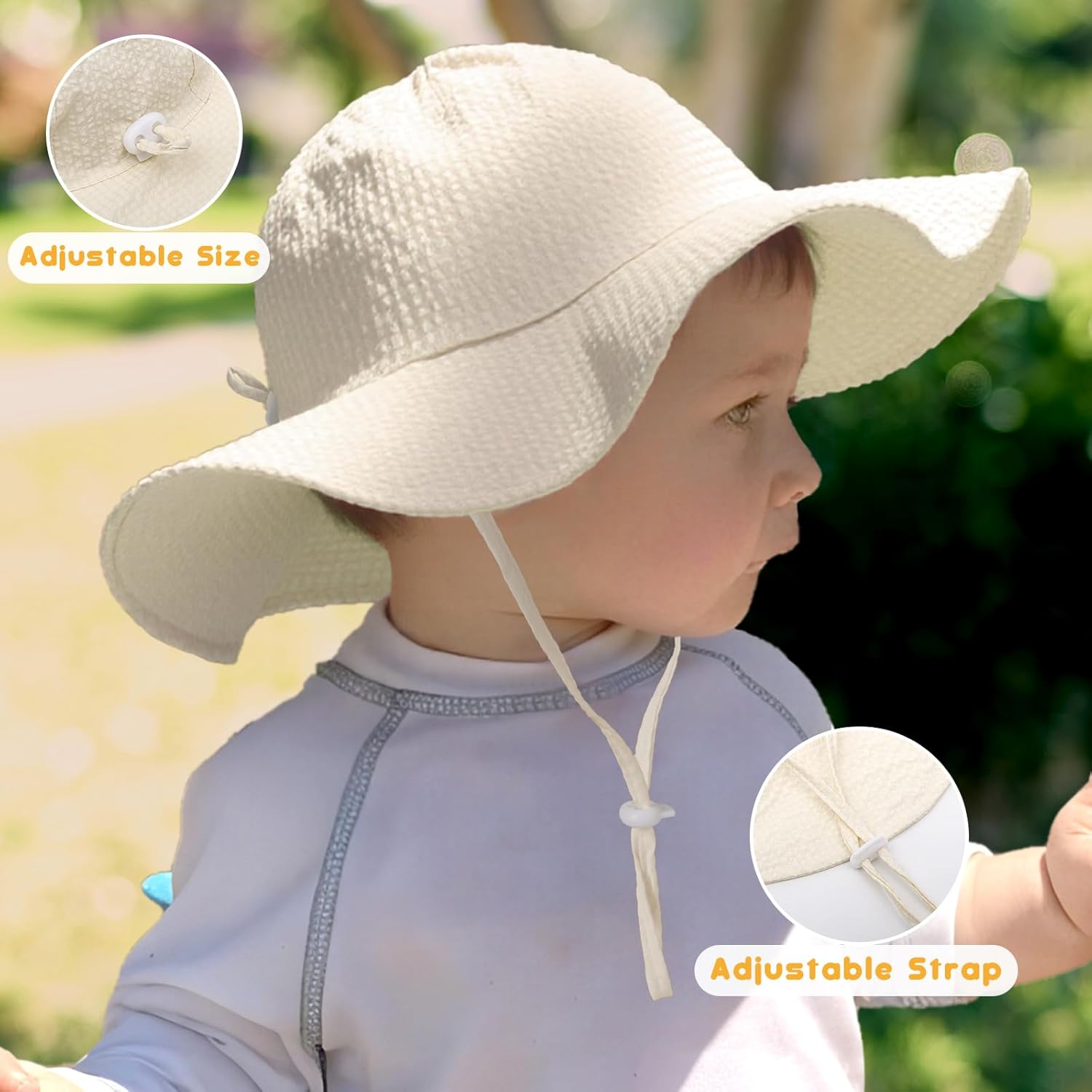 HONGTEYA Baby Sun Hat Toddler Girl Beach Hat Adjustable Outdoor Summer Hat UPF 50+ Sun Protection Wide Brim Infant Kids