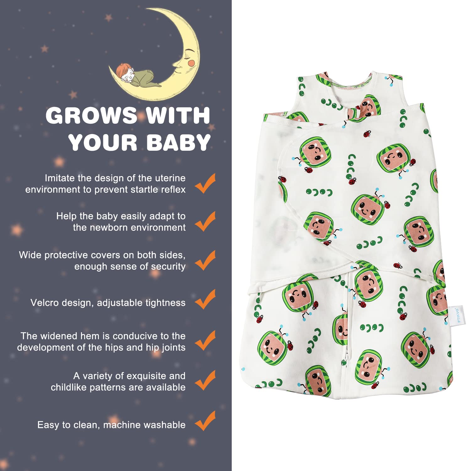 Swaddle-Blanket Baby Girl & Boy Swaddles Newborn Infant Transition 100% Cotton Wrap Blankets, 3-Way Adjustable Wearable Blanket, TOG 1.0 (Watermelon 3-6 Month)