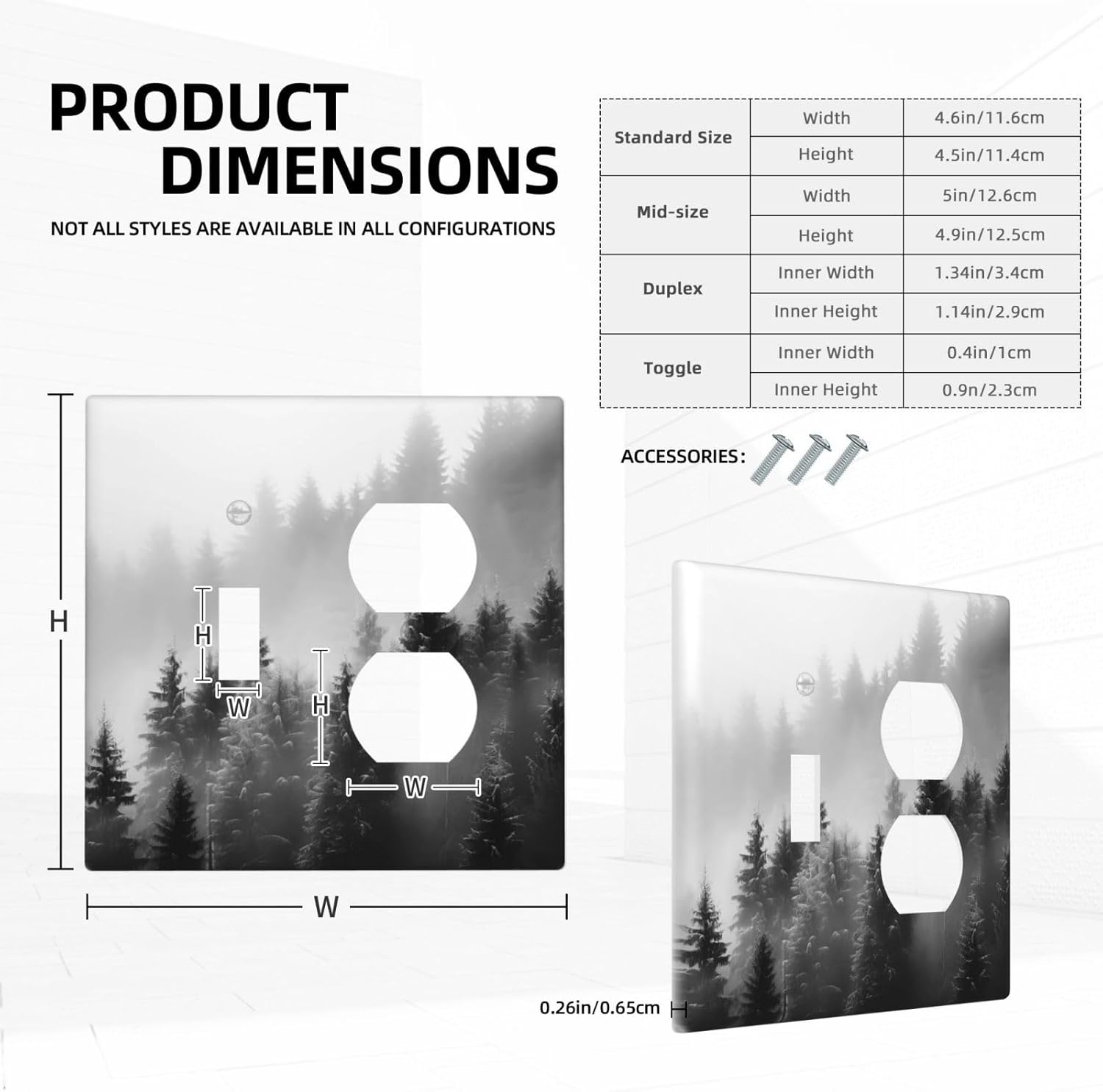 Foggy Forest Natural Scenery Retro Tree Pine Wallplates 1 Toggle 1 Duplex Switch Plate Electrical GFCI Faceplate Decorative Light Switch Covers for Bed Room Living Room Decor