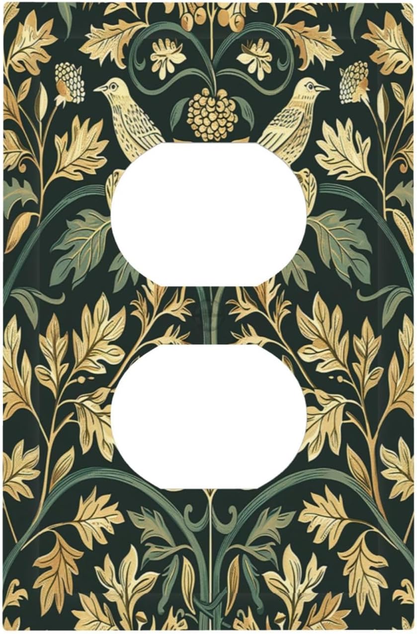 Outlet Covers William Morris Vintage Botanical Birds Golden Green Leaves 1 Gang Duplex Wall Plate Decorative Switch Plates Electrical Receptacle Faceplate Light Switch Cover for Bedroom
