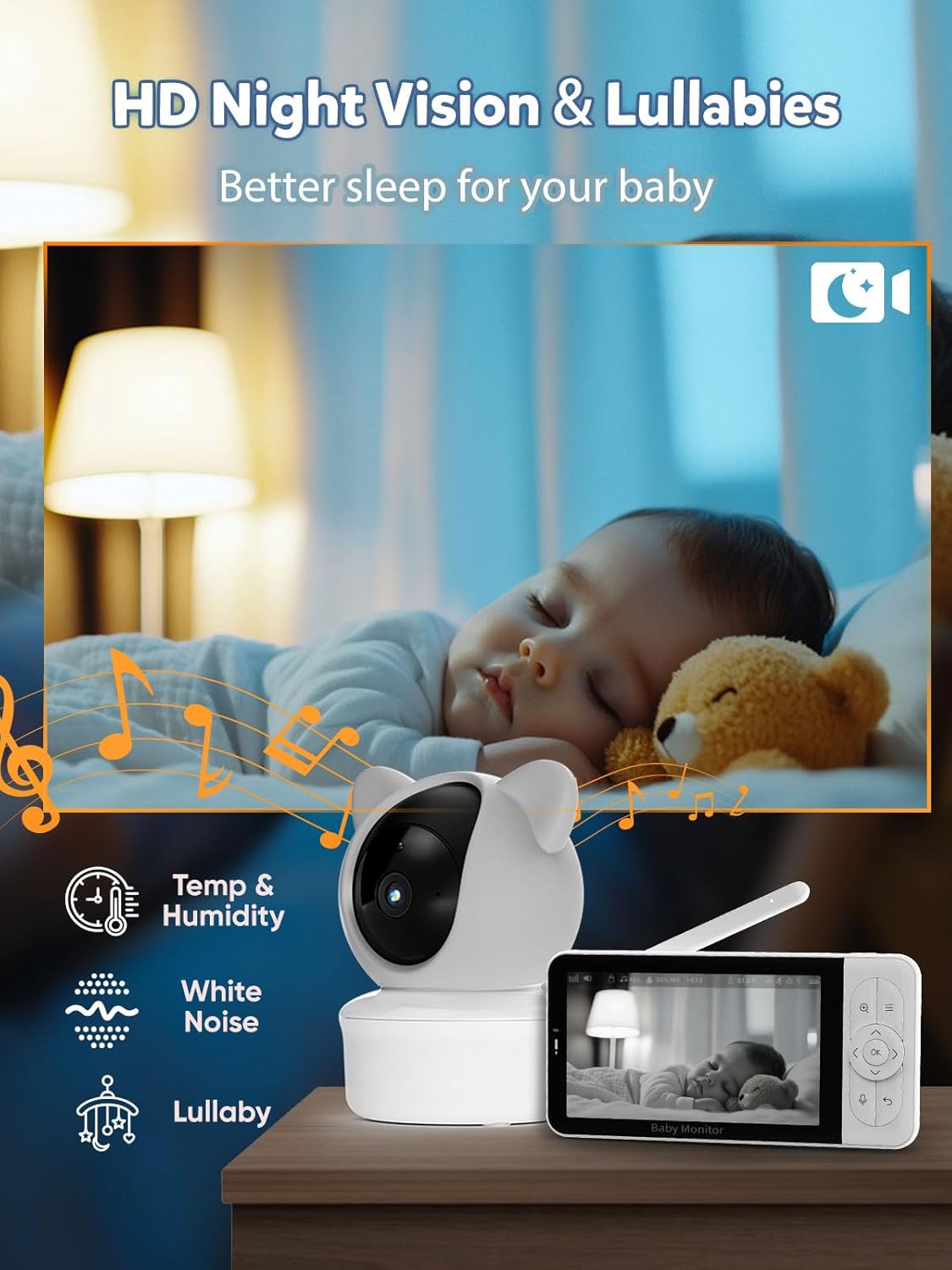 iFamily WiFi Baby Monitor with App – Smartphone Baby Monitor with 5" HD Monitor & 2K Camera, Night Vision, 2-Way Talk, Motion Tracking&Alerts, Temp Sensor, Lullabies,Secure WiFi Lock