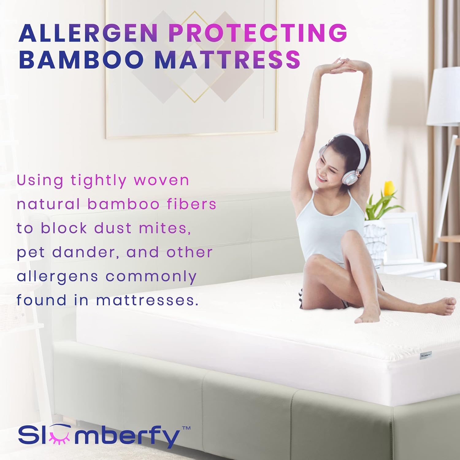 Waterproof Mattress Protector by Slumberfy | Hypoallergenic Bamboo Mattress Protector | Natural + Breathable Jacquard Fabric | Twin Mattress Cover – 39x75”