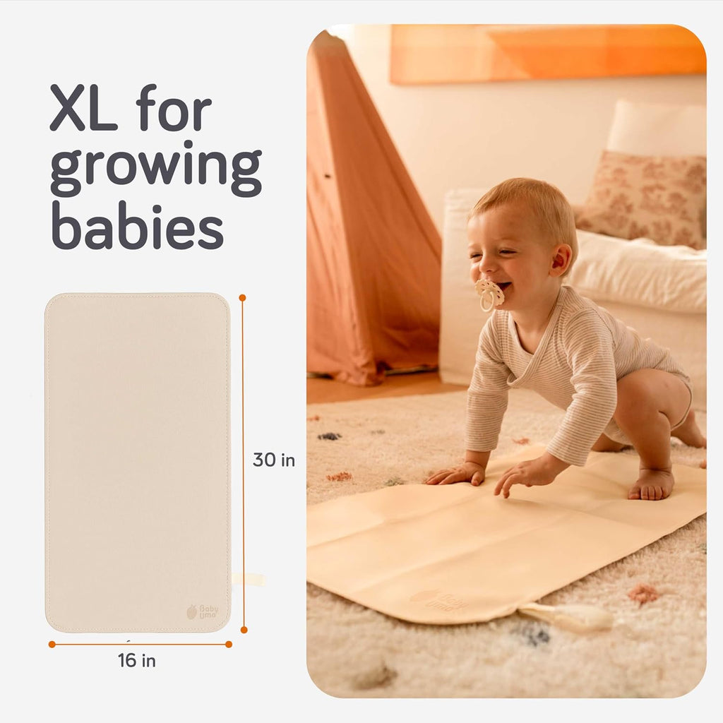 Baby Uma Vegan Leather Baby Changing Mat - Waterproof & Wipeable Changing Pad, XL for Growing Babies, Non-Toxic, Lead-Free & Phthalate-Free, Folds up for Easy Transport, 30″ x 16″ (Ivory)