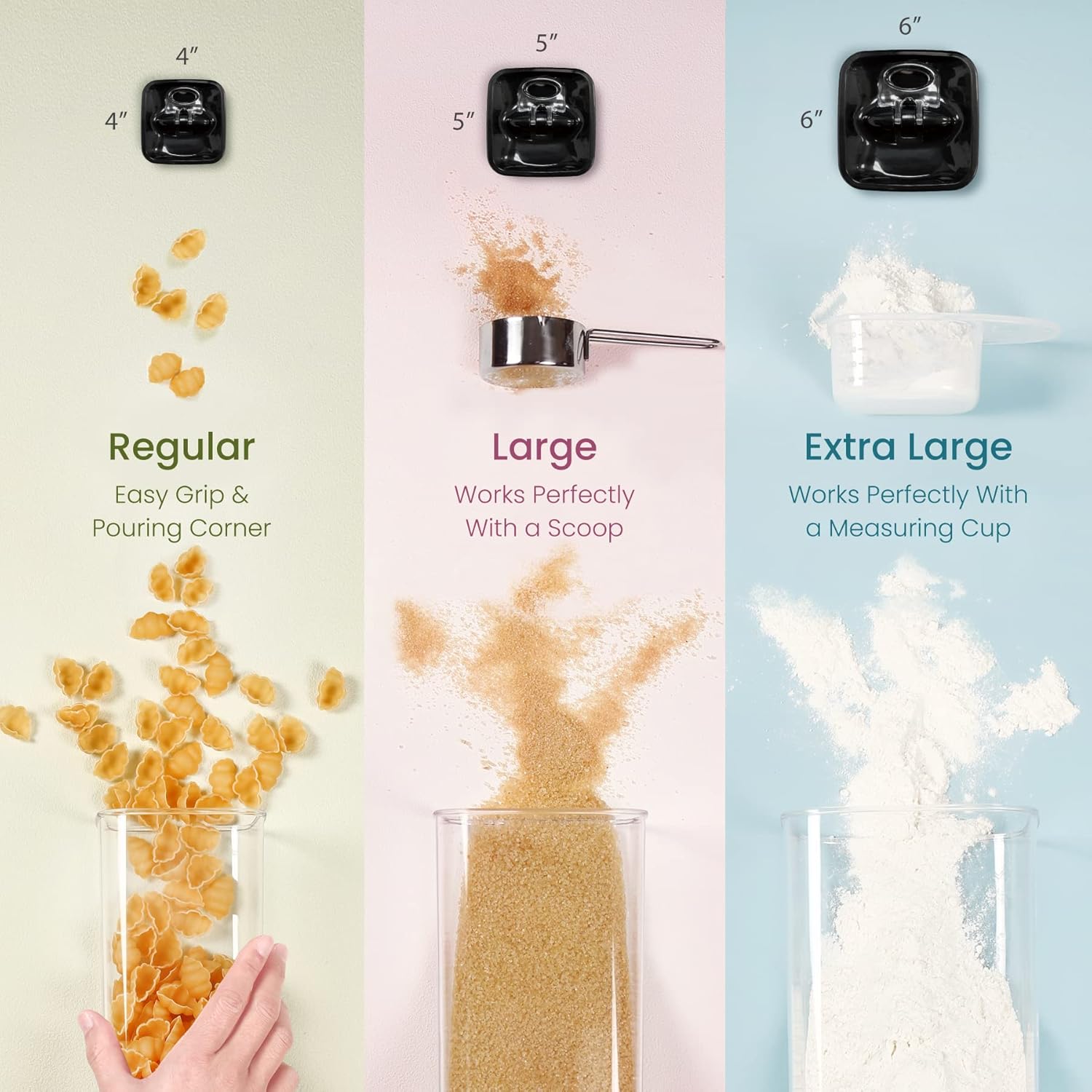 Felli Flip Tite Storage Container with Lid 6" XL Air Tight Ring Lock Top, Clear Acrylic Canister Set for Kitchen, Pet Cat Dog Food Treats, 5 lb Flour Sugar Pantry Organizer (Nest-L, Black)