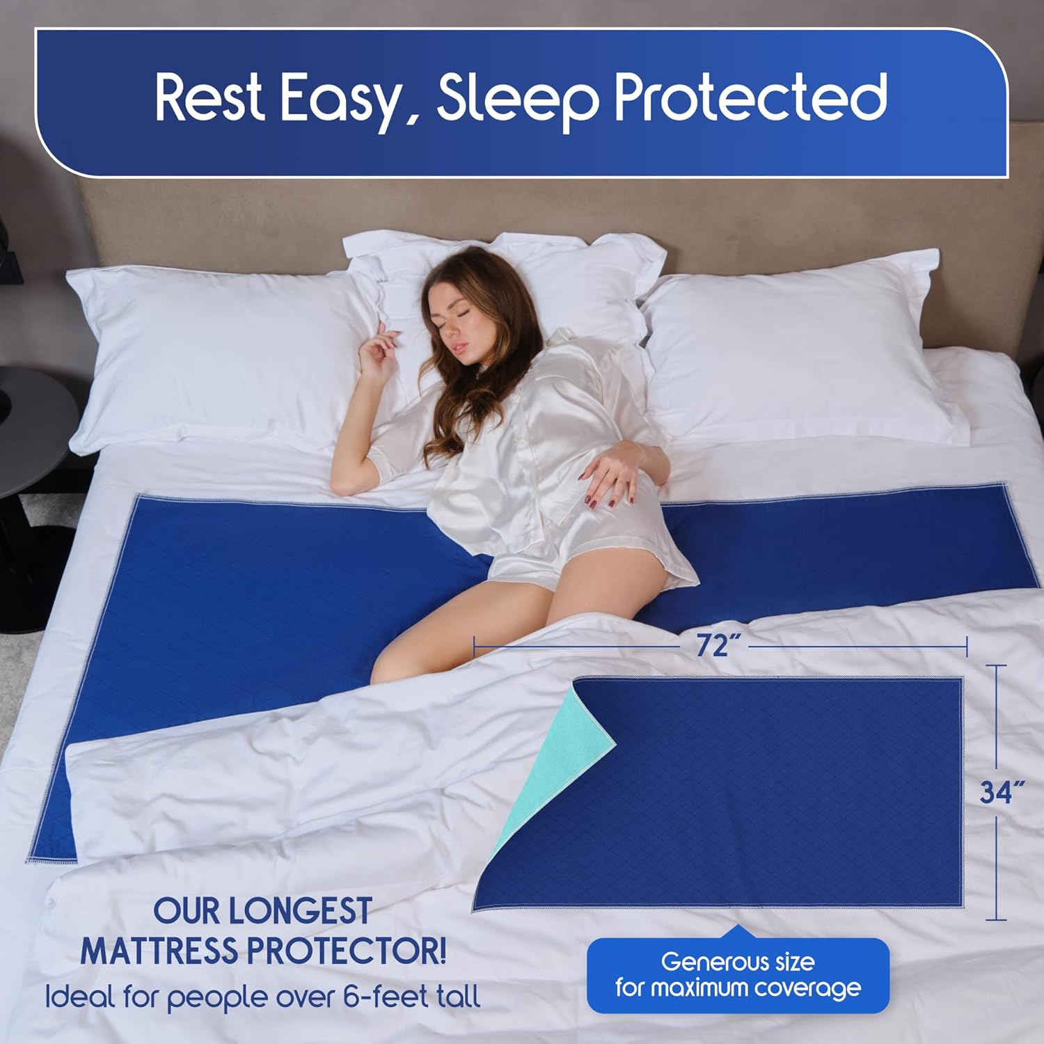 Inspire Waterproof Washable Mattress Pad, Quilted and Dark Colored to Hide Stains, Oversized 34"x 72" – Adults and Kids Reusable Underpad for Incontinence