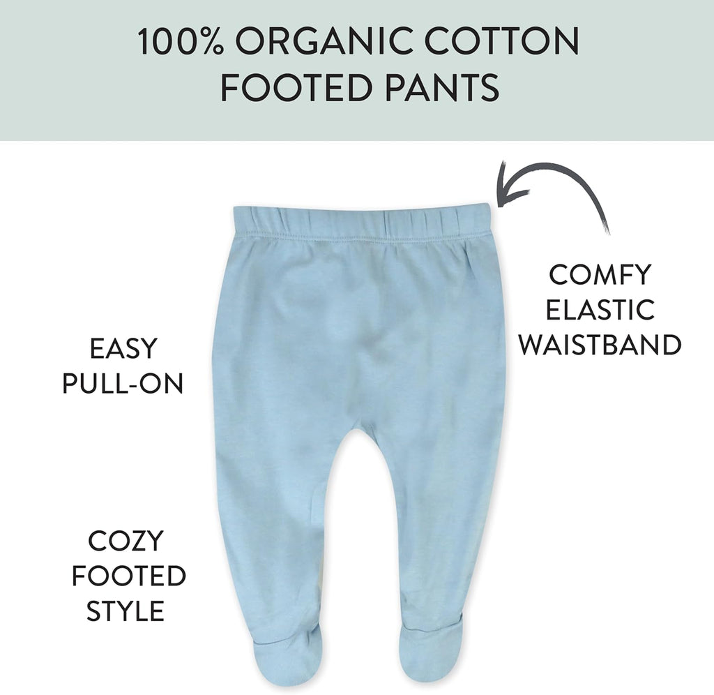 HonestBaby 3-pack Footed Pants Roomy Fit Pull on Bottoms 100% Organic Cotton for Infant Baby Boys, Girls, Unisex
