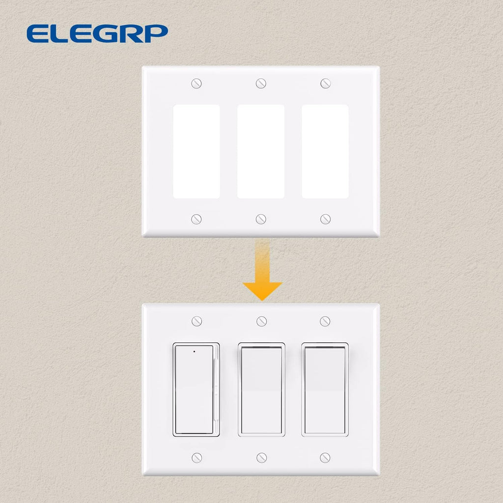 ELEGRP 3-Gang Decorative Wall Plates, Mid-Size 4.88" H x 6.75" L Unbreakable Thermoplastic Faceplate Cover for Decorator Receptacle Outlet Switch, UL Listed (10 Pack, Glossy White)