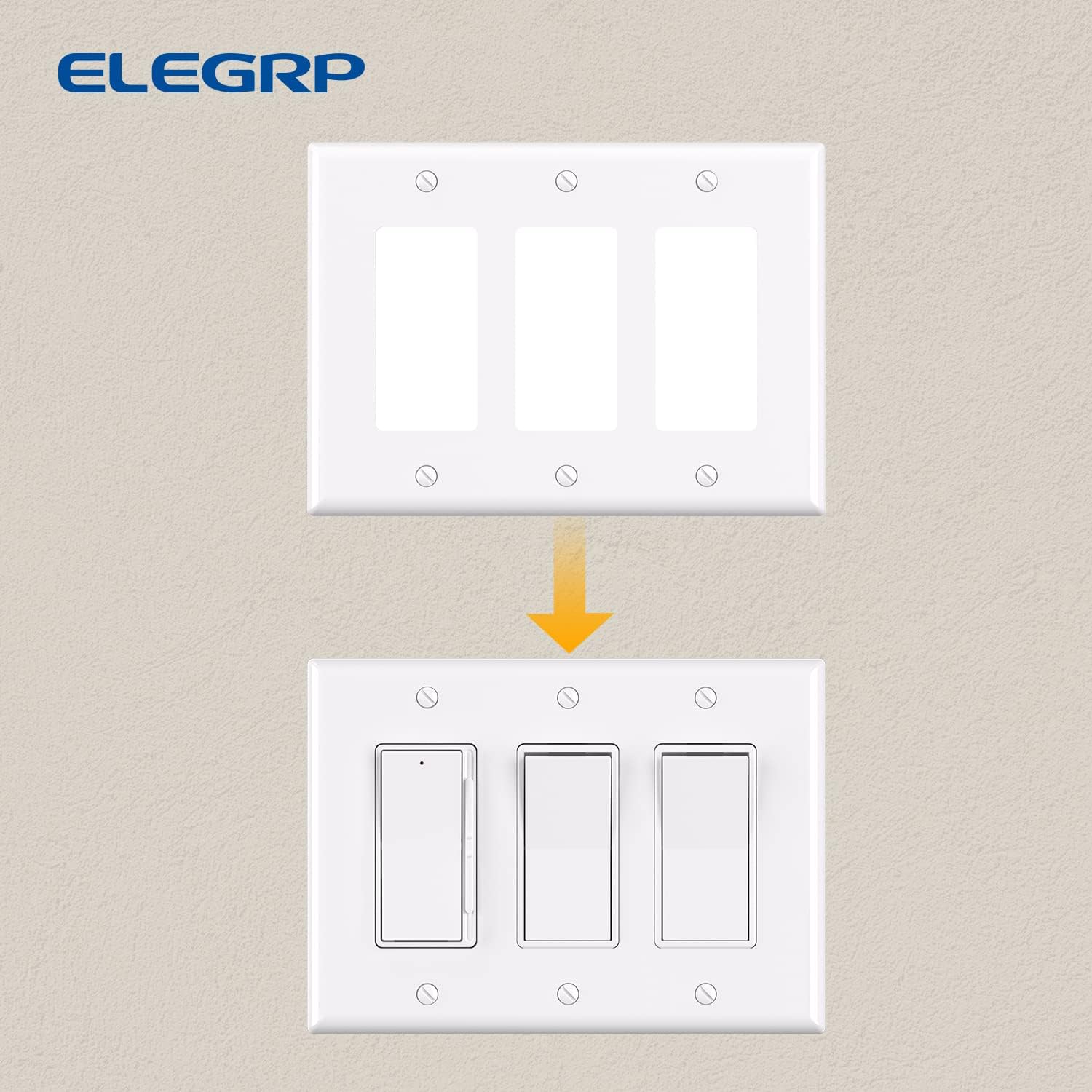 ELEGRP 3-Gang Decorative Wall Plates, Mid-Size 4.88" H x 6.75" L Unbreakable Thermoplastic Faceplate Cover for Decorator Receptacle Outlet Switch, UL Listed (10 Pack, Glossy White)